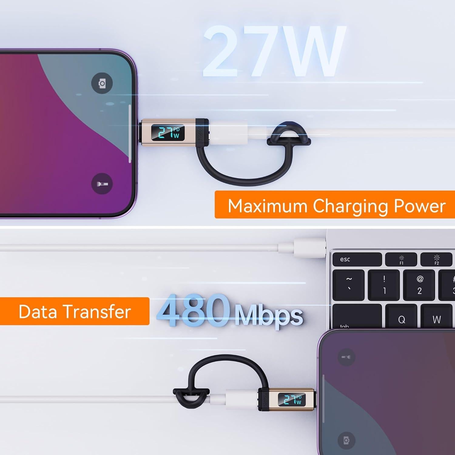 Adaptador USB C a Lightning PZOZ 27W con Pantalla LED