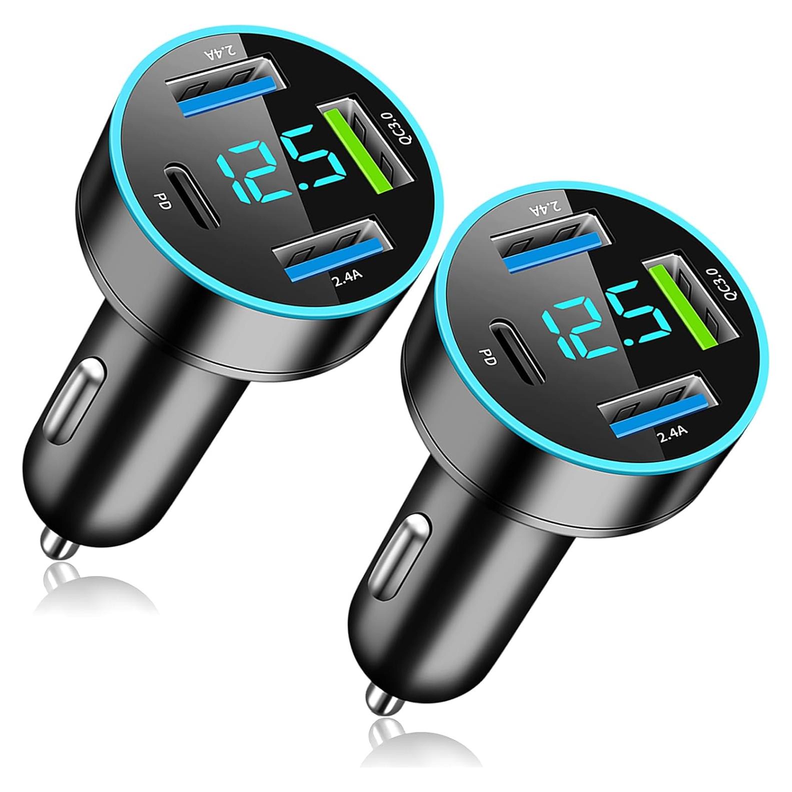 Cargador de Coche USB C AGEK 4 Puertos 20W PD QC 3.0 Negro