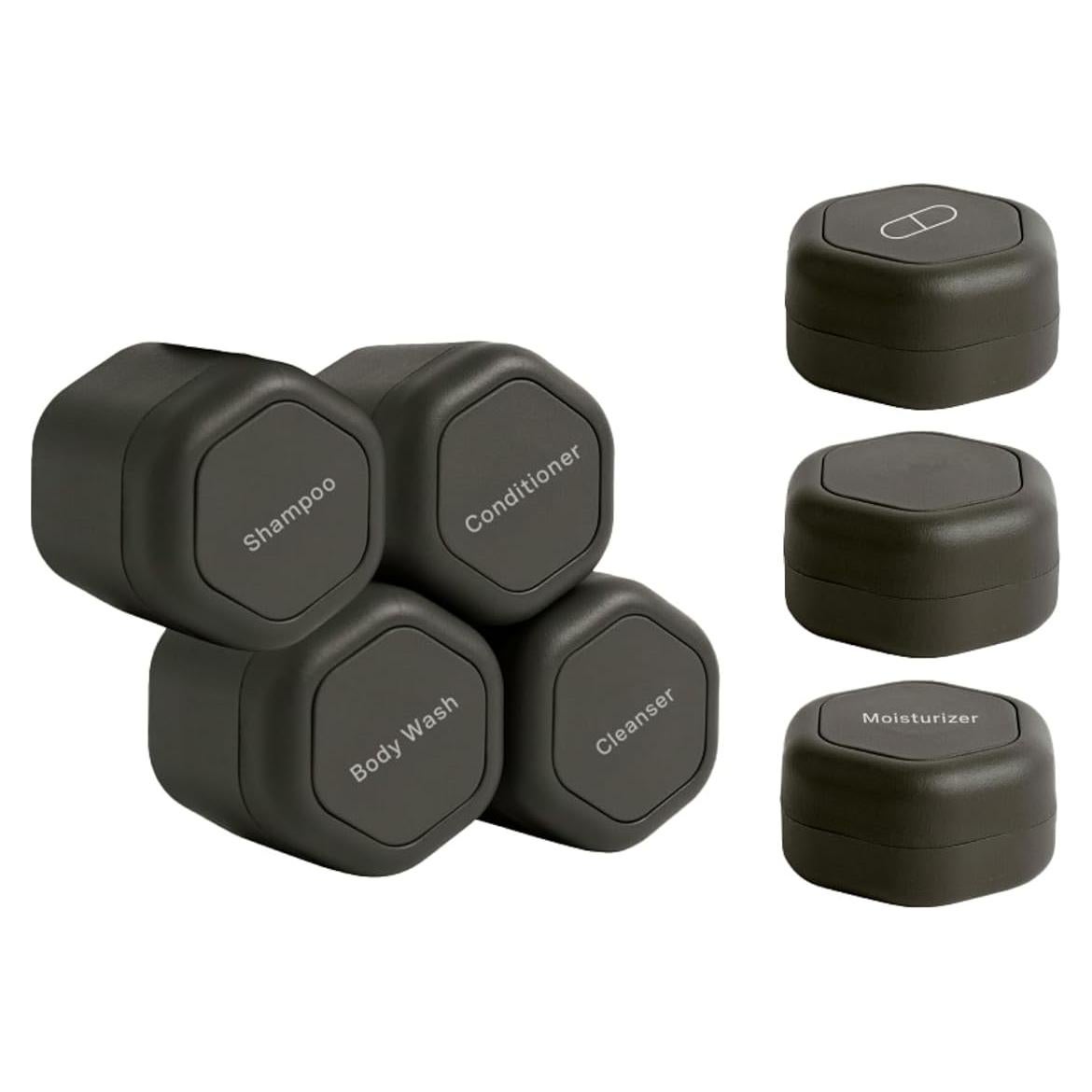 Set de Contenedores de Viaje Cadence - 4 Medianos (39.4ml) y 3 Pequeños (16ml) - Color Carbón