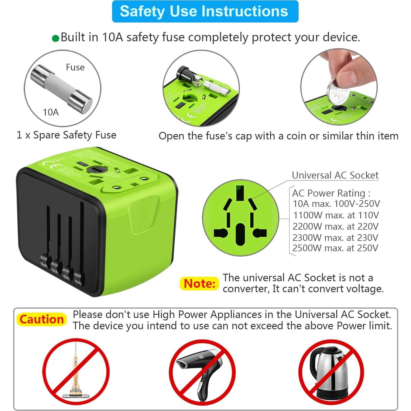 Adaptador de Viaje Universal SAUNORCH 5 en 1 2xUSB-C 2xUSB-A