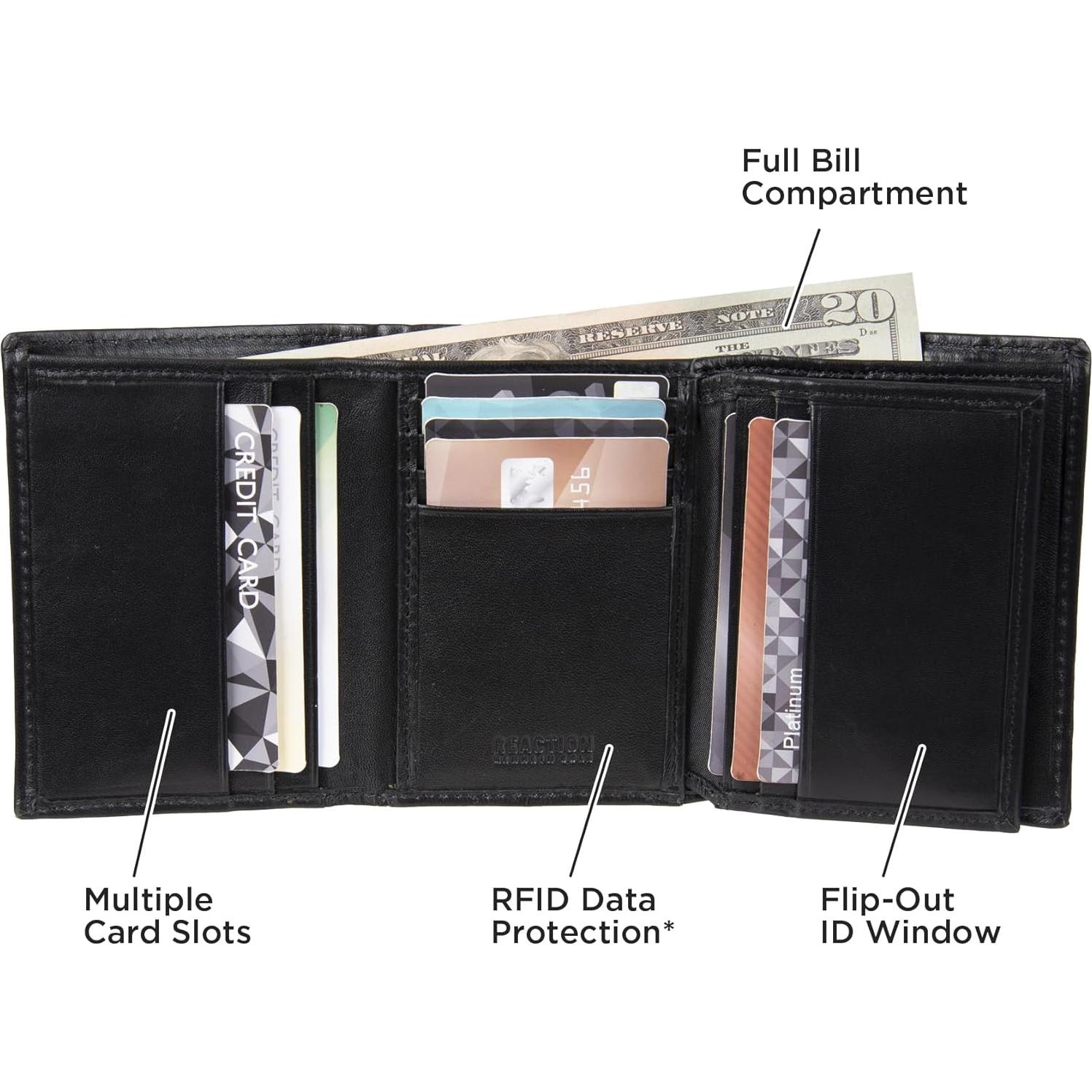 Billetera Kenneth Cole Hombre Piel RFID Trifold Slim Negra