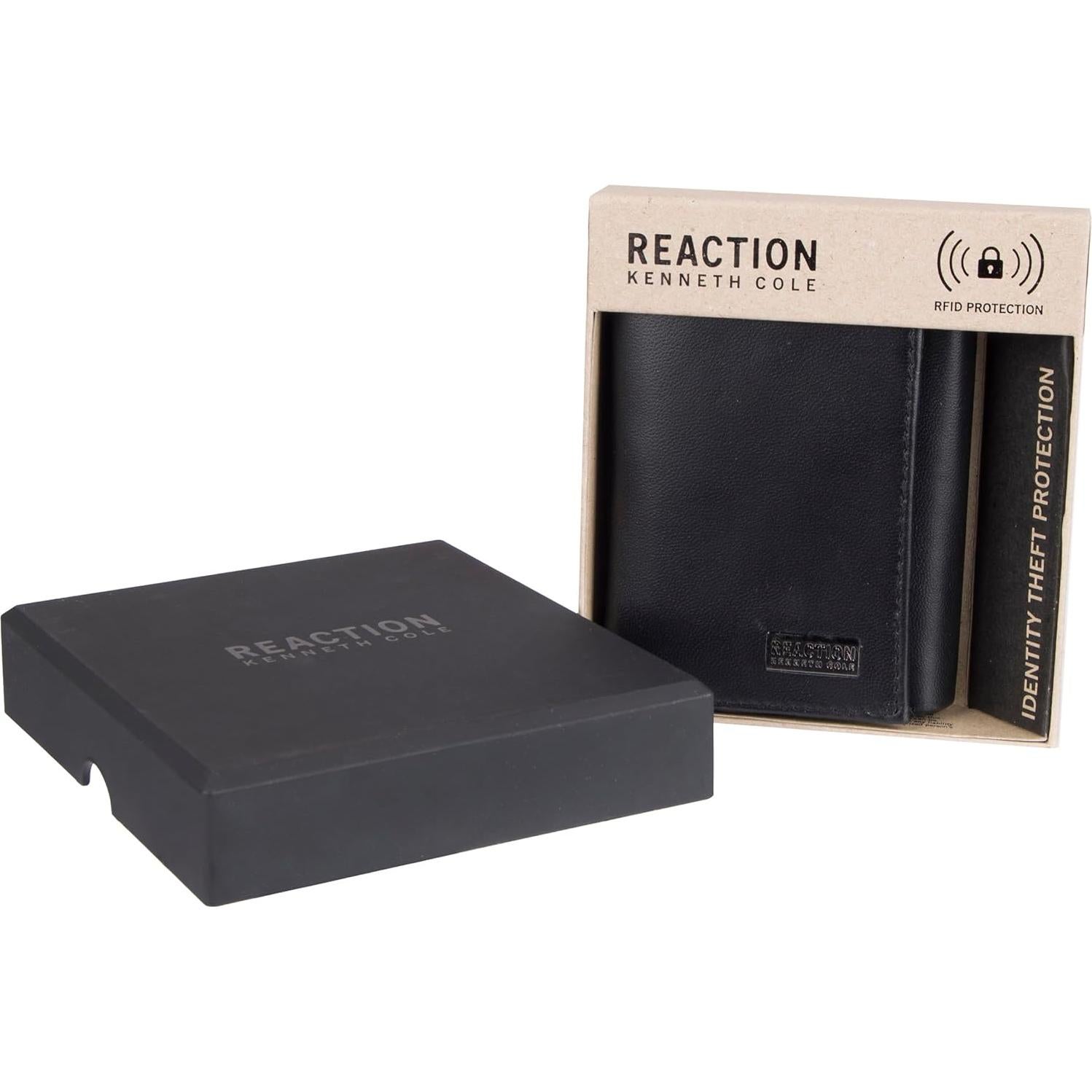 Billetera Kenneth Cole Hombre Piel RFID Trifold Slim Negra