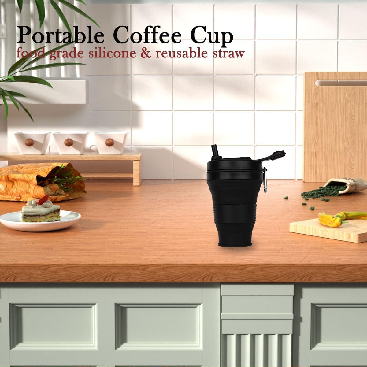 Taza de Camping Plegable UNNESTAR 600ml Silicona con Popote