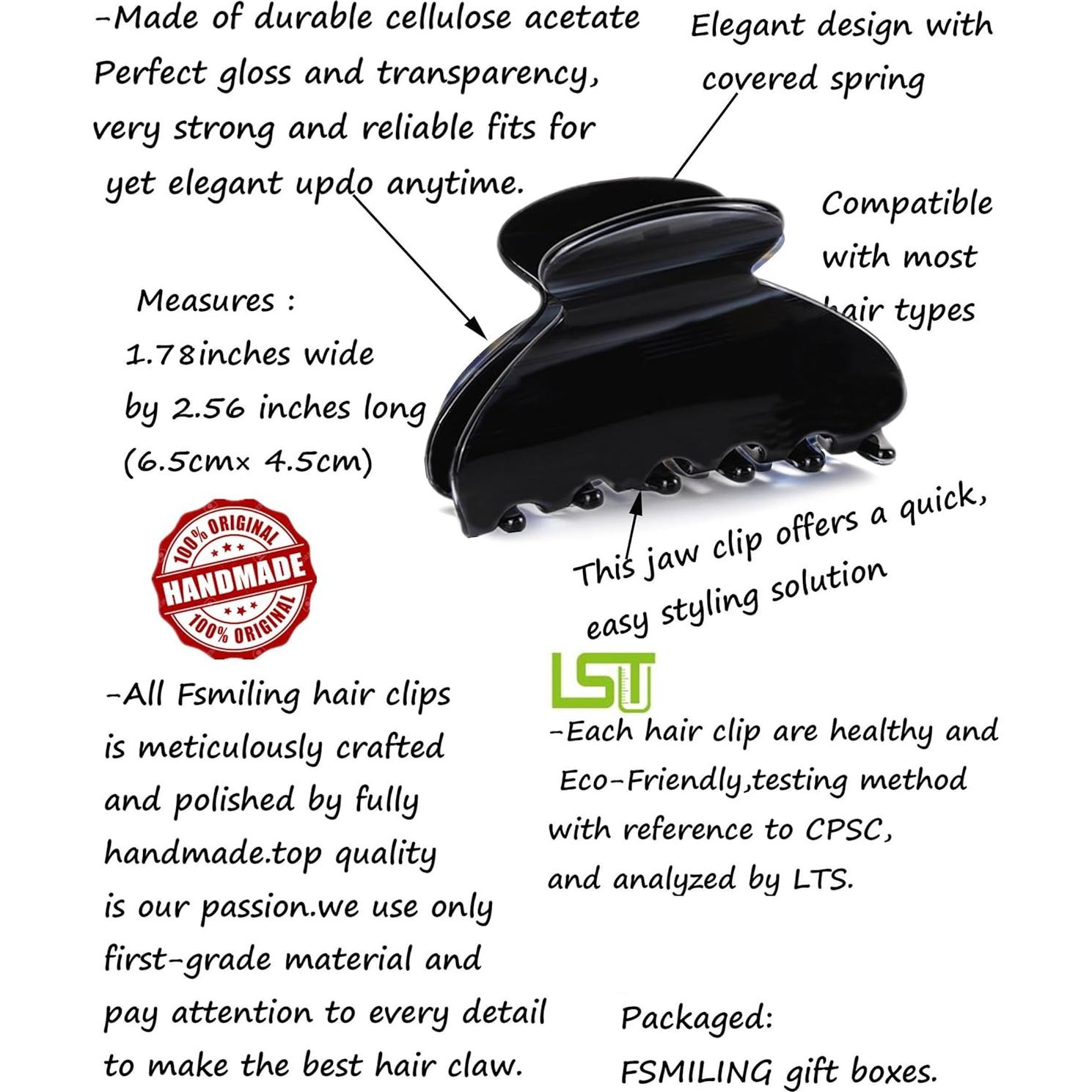 Pinzas de Pelo Medianas Fsmiling Tortuga Acetato 3 Piezas