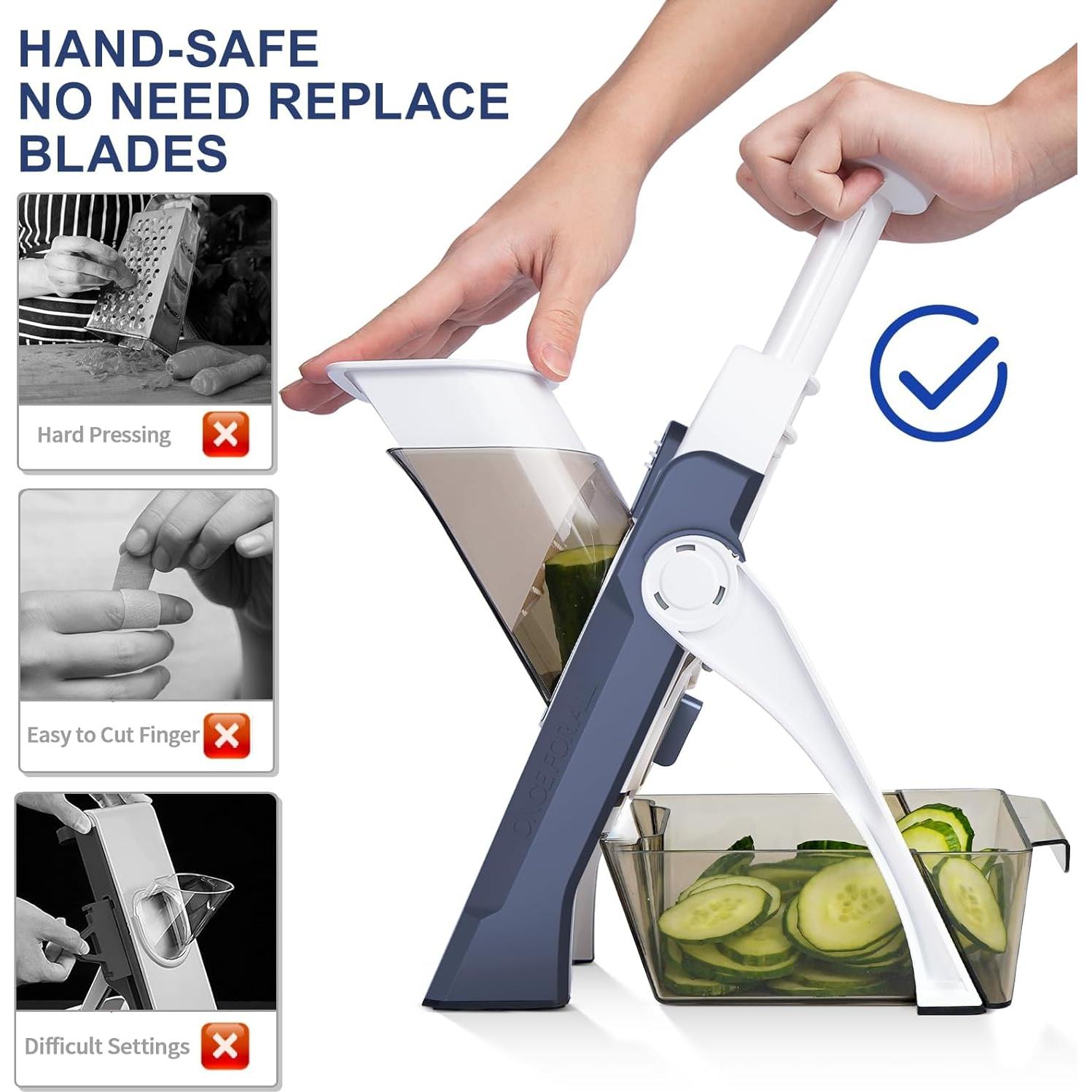 Rebanador Mandolina Manual Jinshome 4 Modos Ajustables Azul