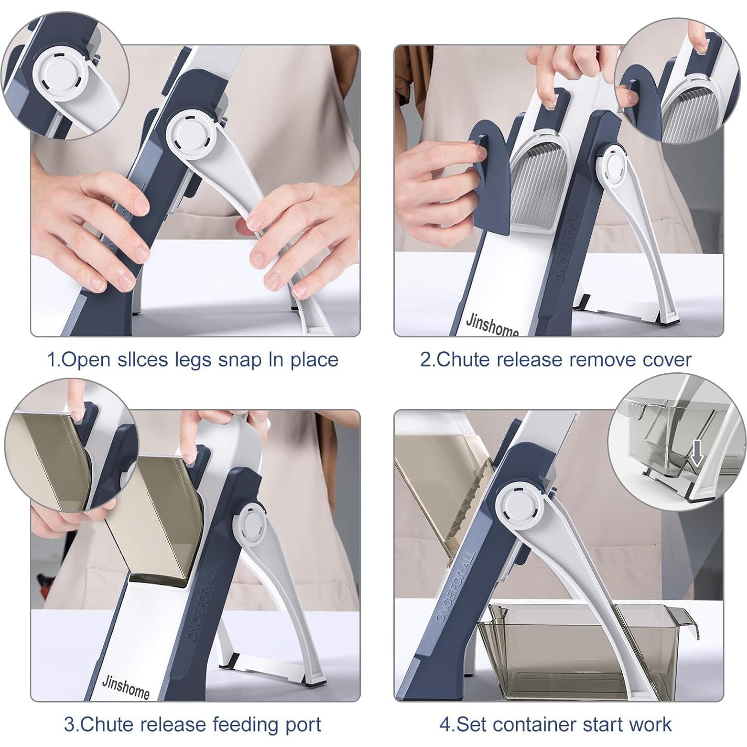 Rebanador Mandolina Manual Jinshome 4 Modos Ajustables Azul