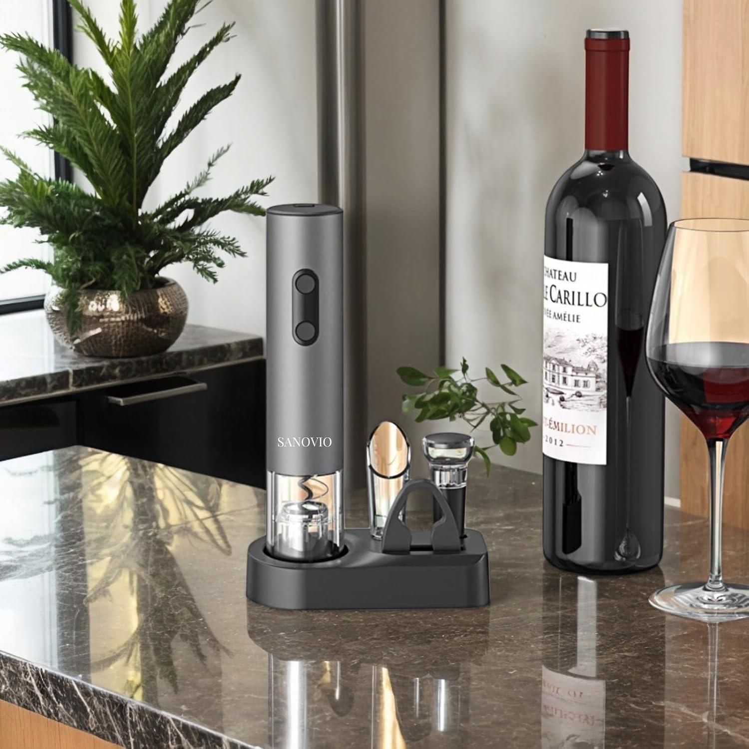 Juego de abridor de vino eléctrico 5 en 1 SANOVIO Gris Espacial