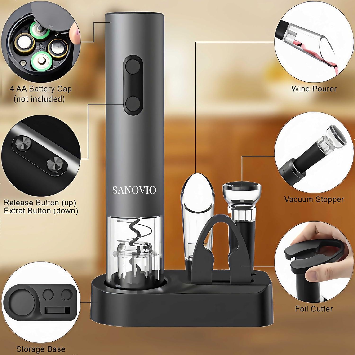Juego de abridor de vino eléctrico 5 en 1 SANOVIO Gris Espacial