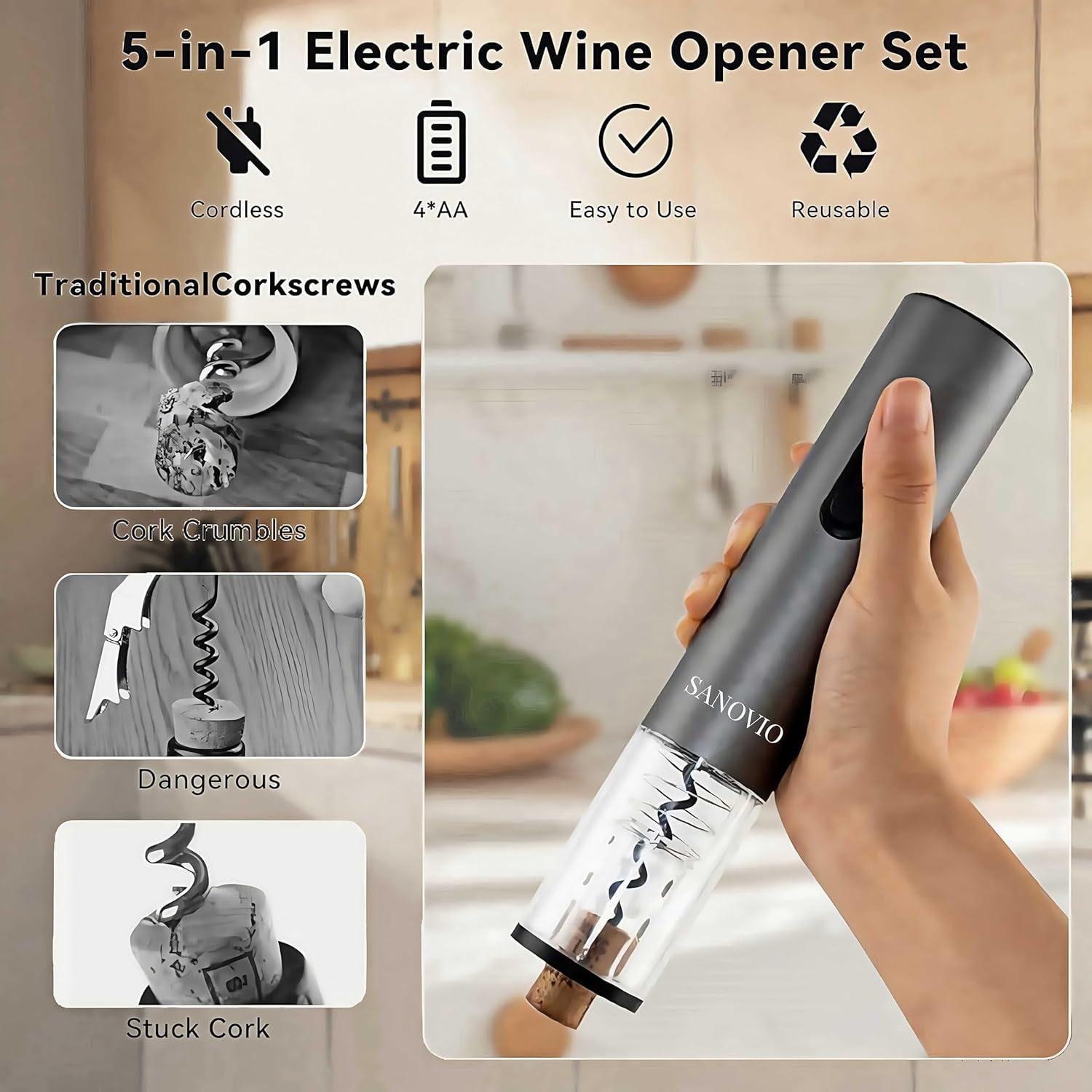 Juego de abridor de vino eléctrico 5 en 1 SANOVIO Gris Espacial