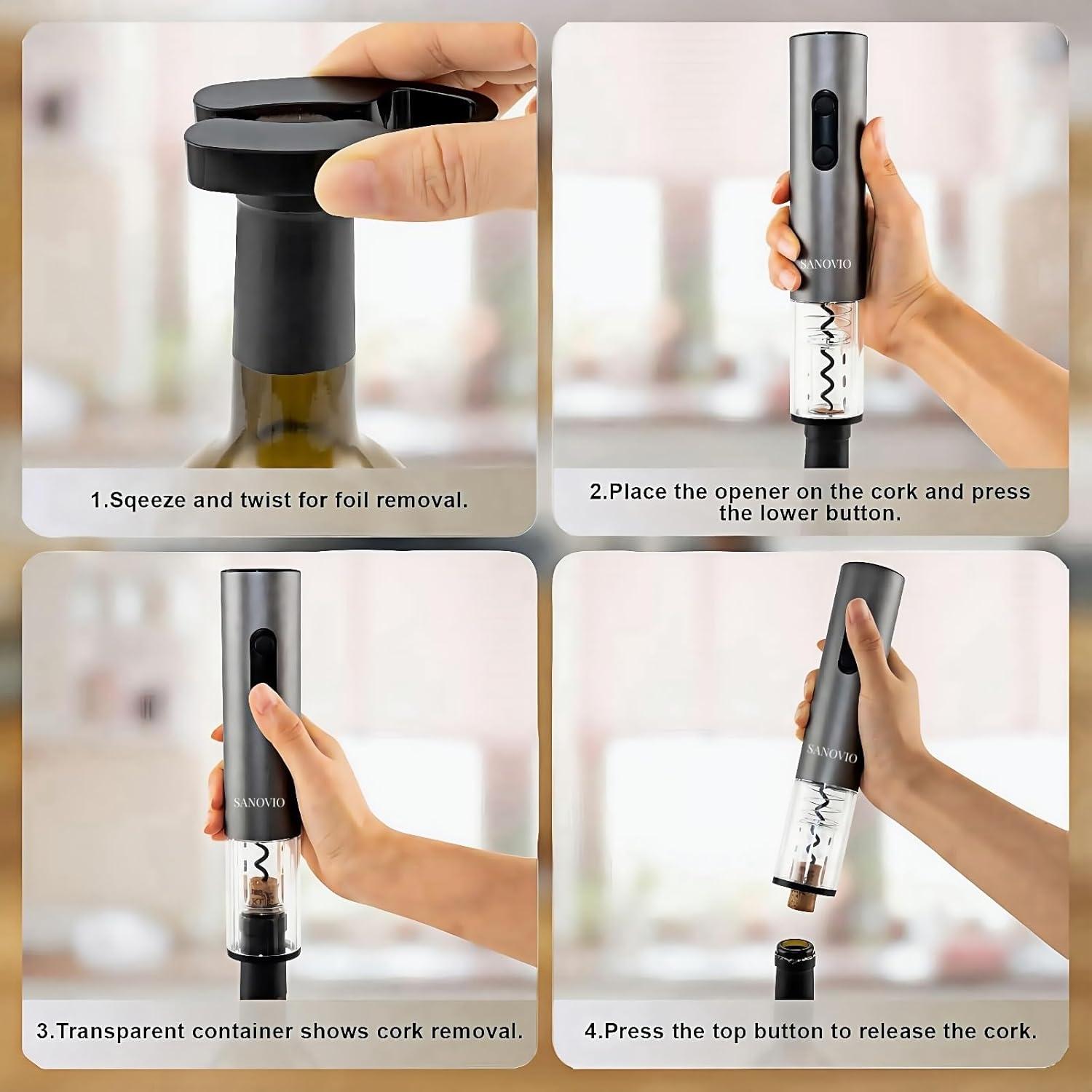 Juego de abridor de vino eléctrico 5 en 1 SANOVIO Gris Espacial
