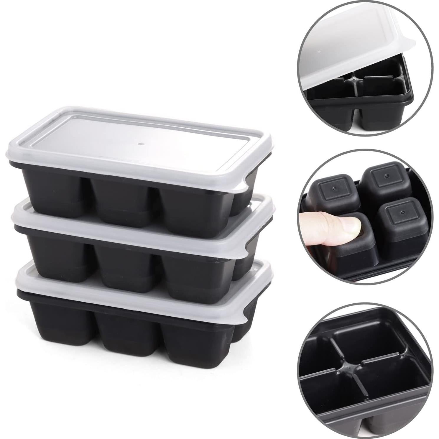 Bandejas de Hielo KIYOKI 3 Piezas Silicona Apilables Negro