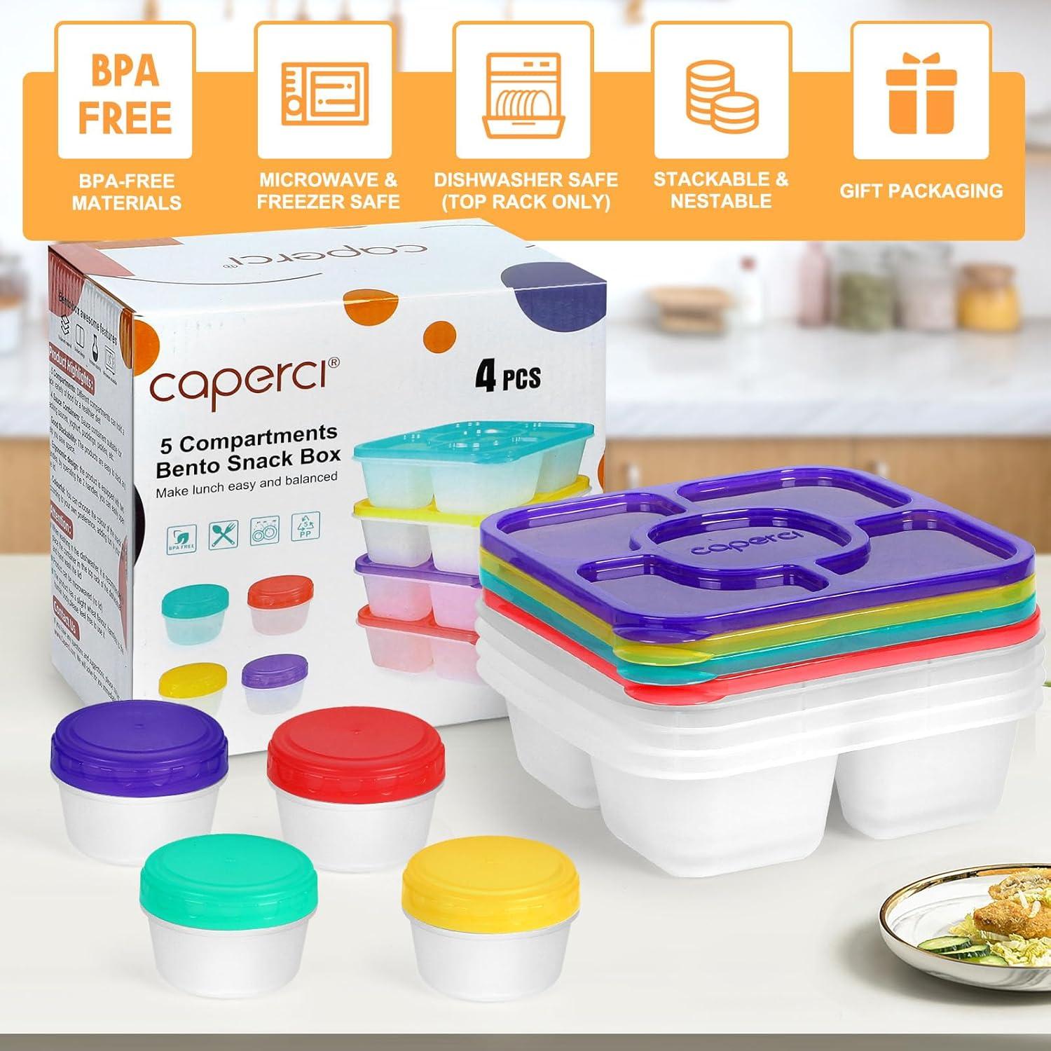 Caperci Bento Box 5 Compartimentos Sin BPA - Set 4 Colores