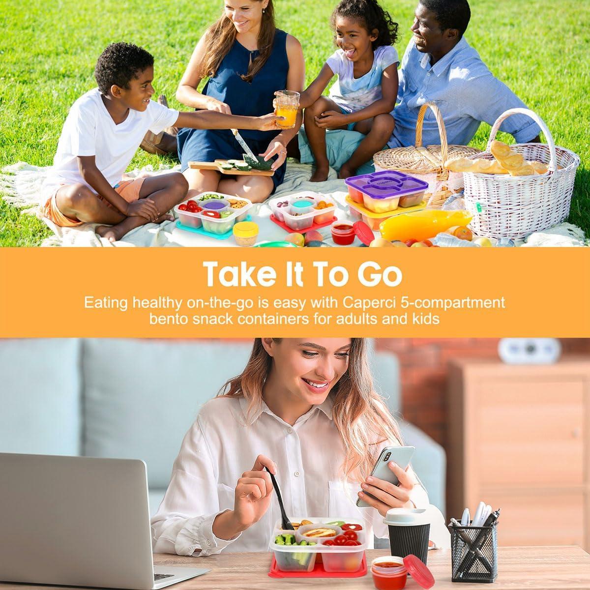 Caperci Bento Box 5 Compartimentos Sin BPA - Set 4 Colores