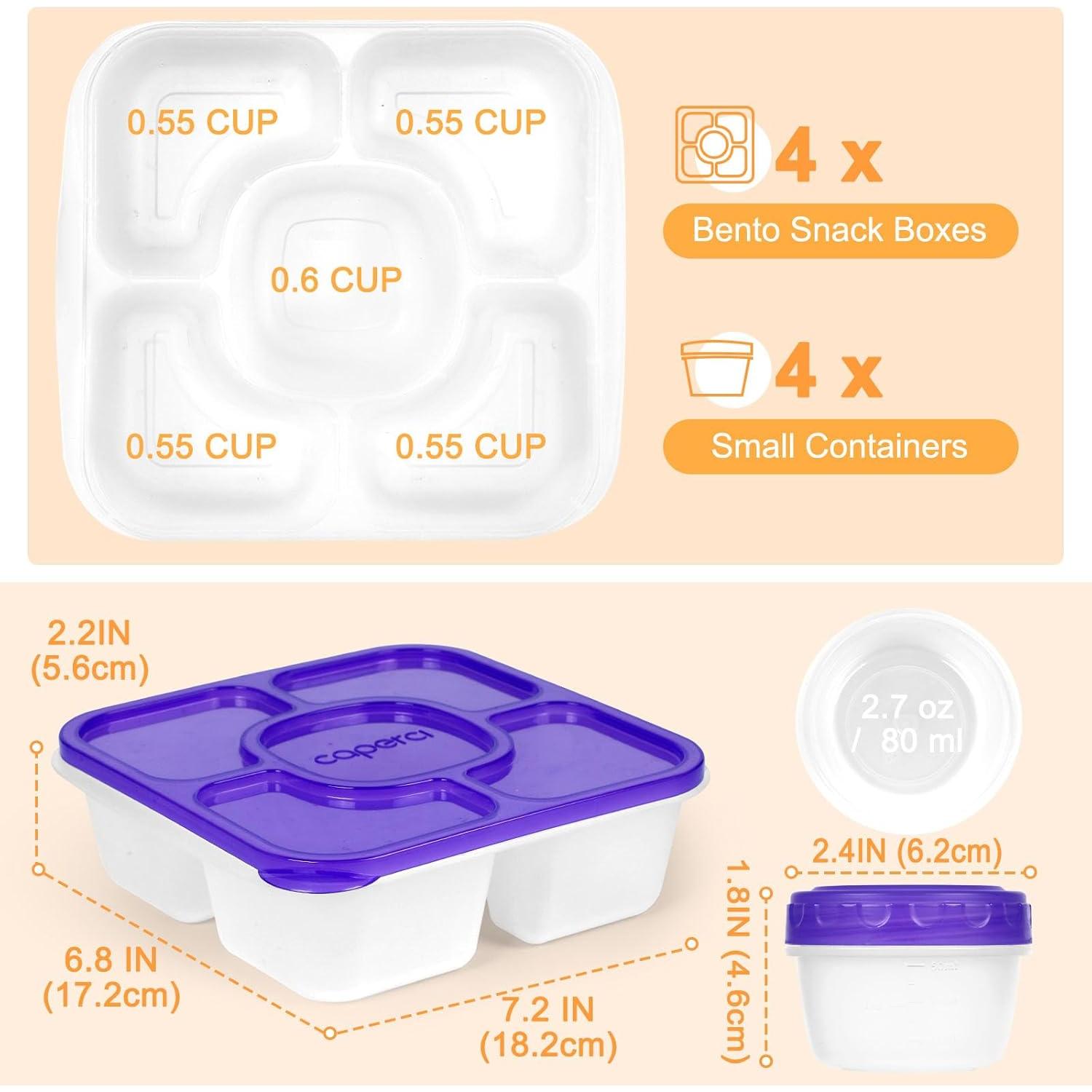 Caperci Bento Box 5 Compartimentos Sin BPA - Set 4 Colores