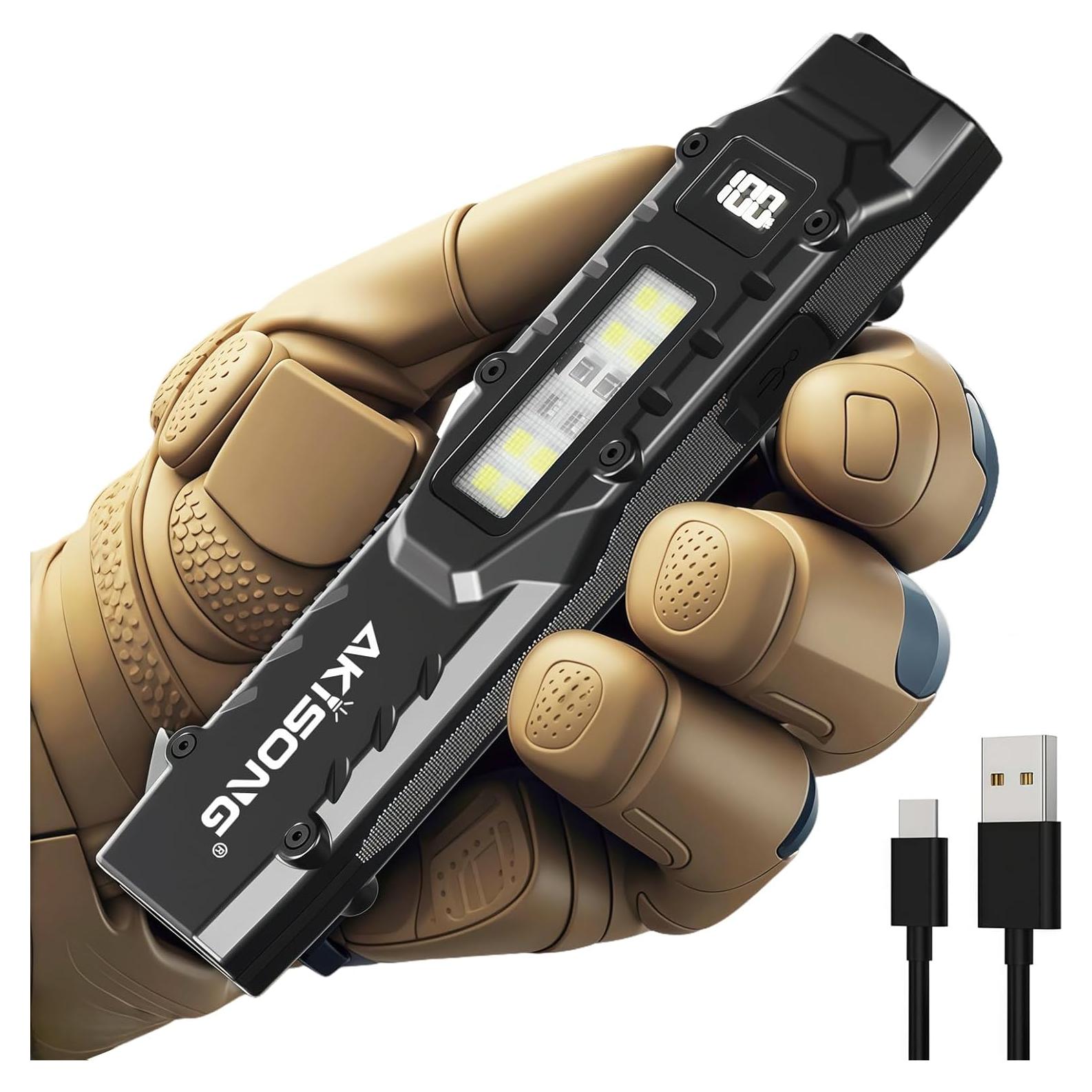 Linterna Táctica EDC AKISONG 1200 Lúmenes Recargable USB-C