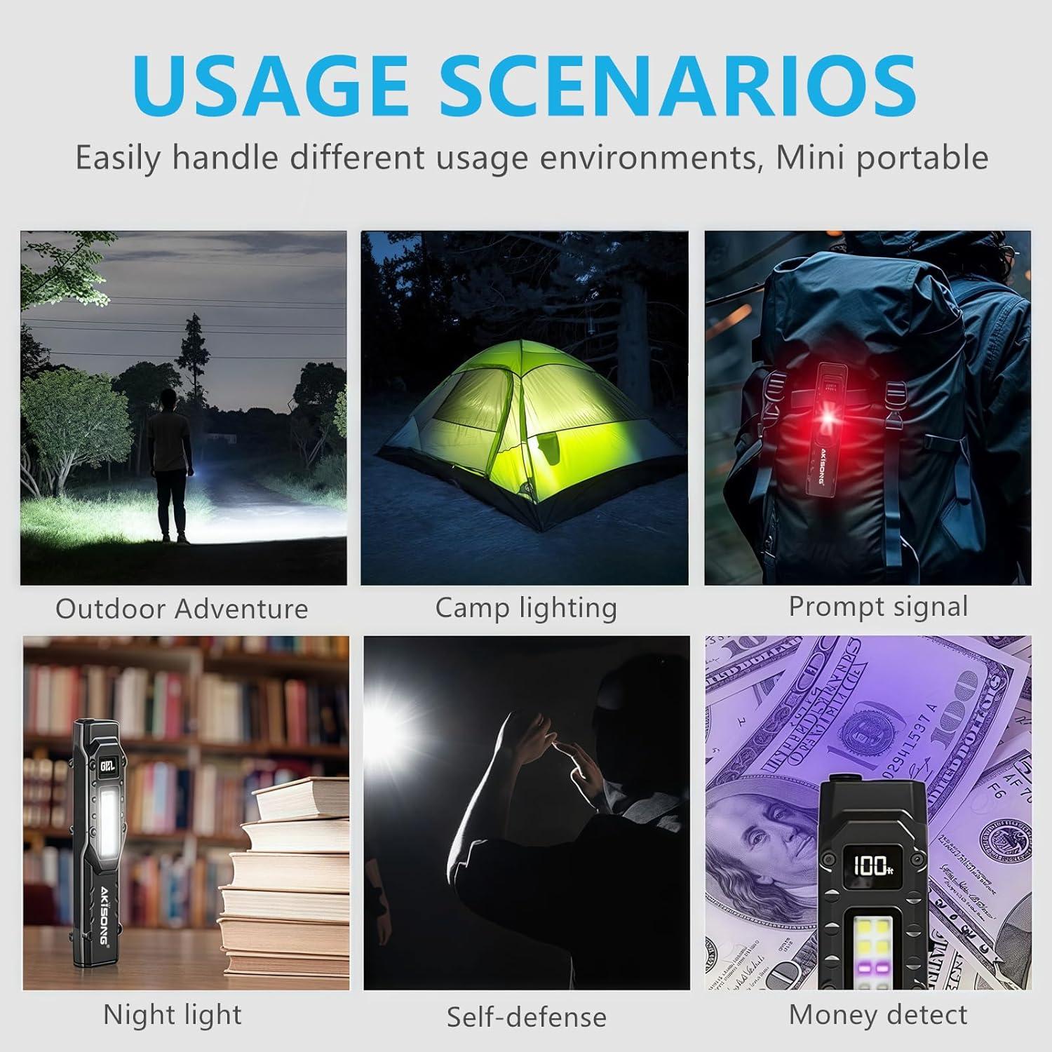 Linterna Táctica EDC AKISONG 1200 Lúmenes Recargable USB-C