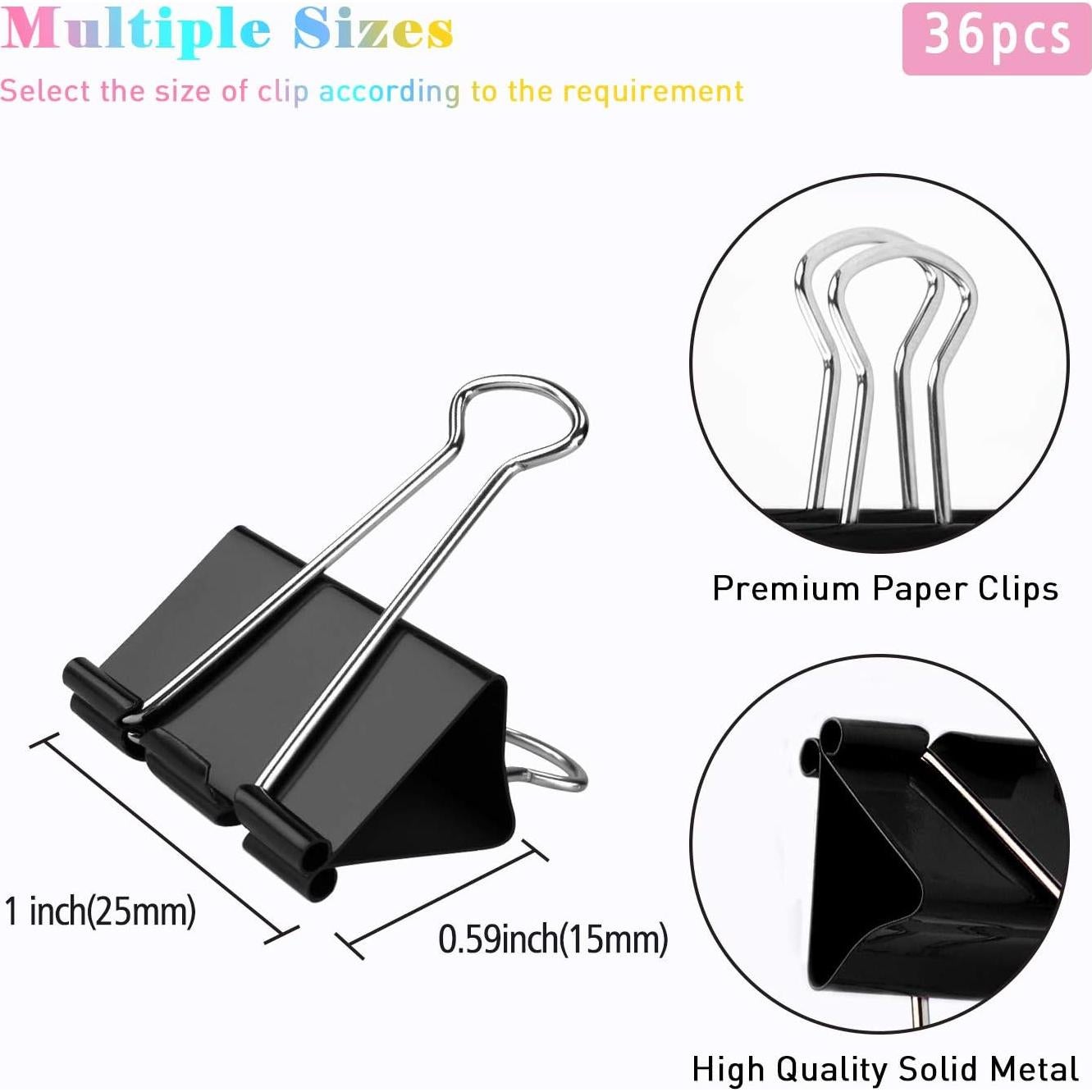 Clips de Binder Makanu 1 Pulgada 36 Pcs Negro Metal