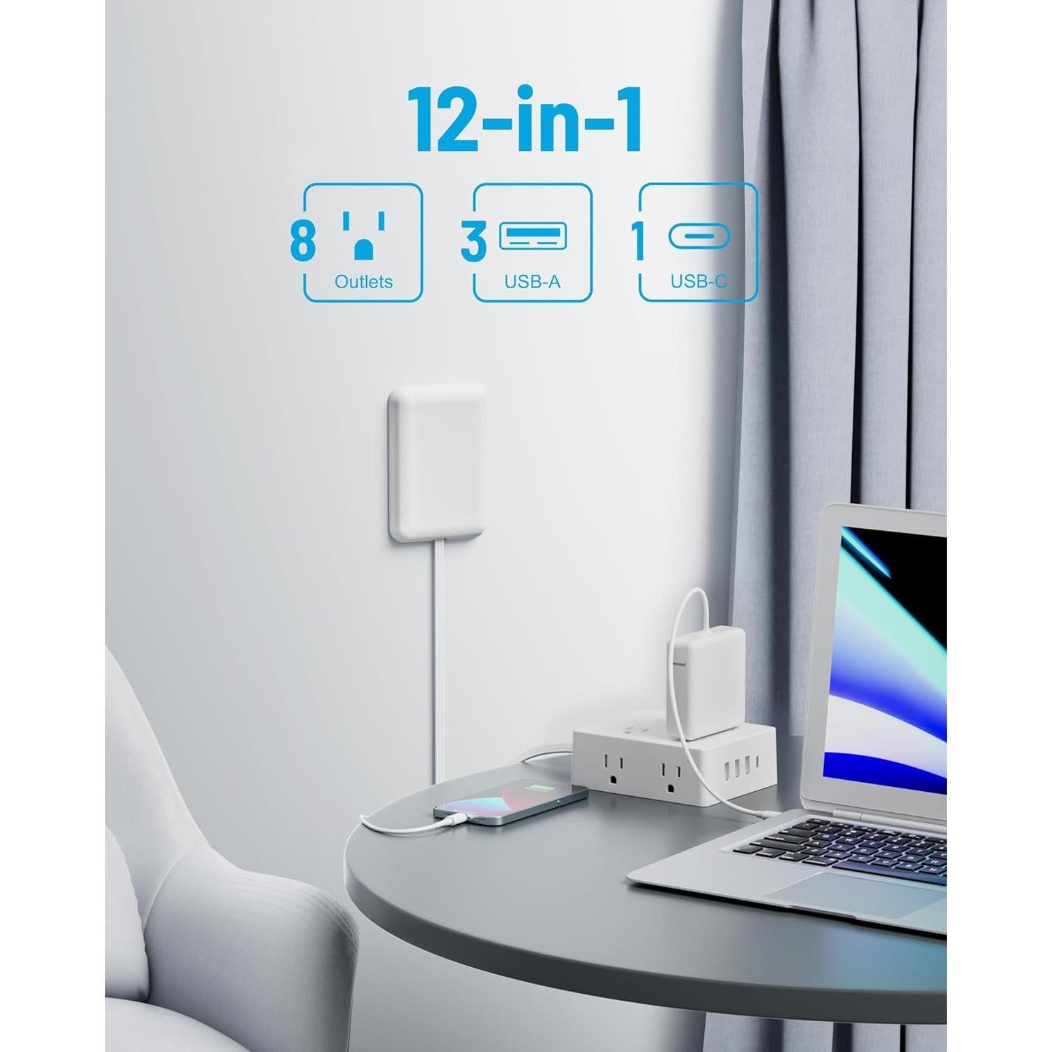 Regleta de Enchufes Olcorife 8 AC + 4 USB 0.91m con Protección