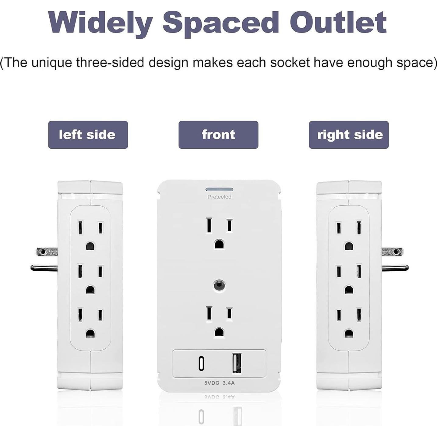 Extensor de Enchufe BOLTGY 8 Tomas con USB-A y USB-C Blanco