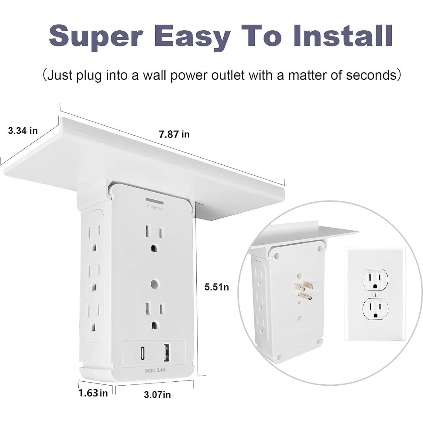 Extensor de Enchufe BOLTGY 8 Tomas con USB-A y USB-C Blanco