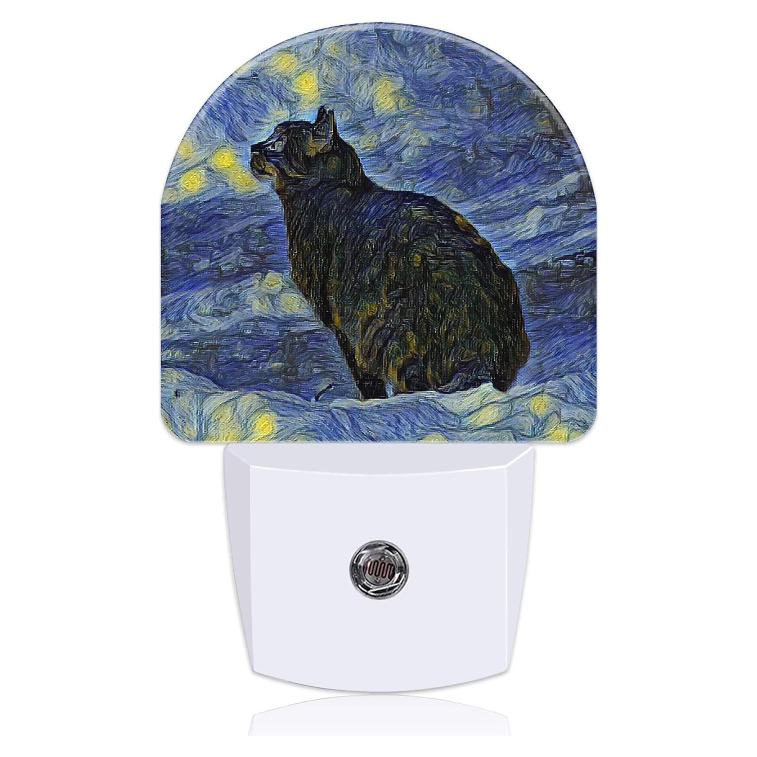 Luz Nocturna LED Uiaoiais Gato Negro Cielo Estrellado 5cm