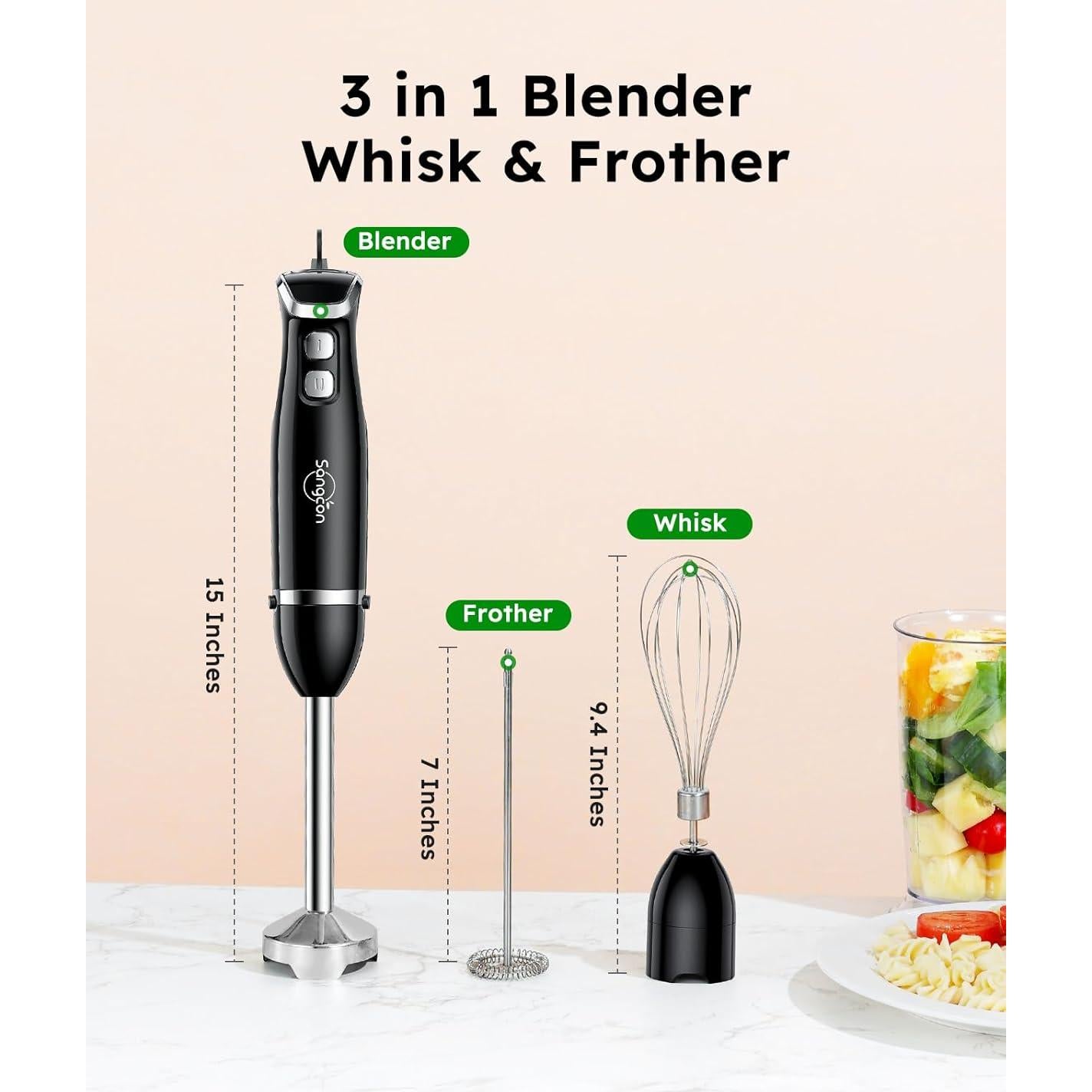 Batidora de Mano Sangcon 3 en 1 400W con Accesorios - Negro