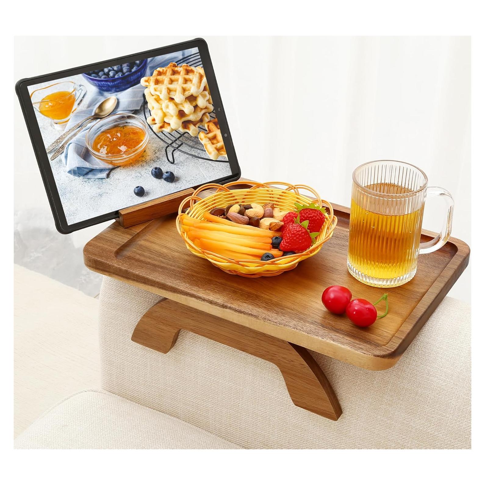 Mesa de brazo de sofá SINWANT de madera de acacia con soporte 360°