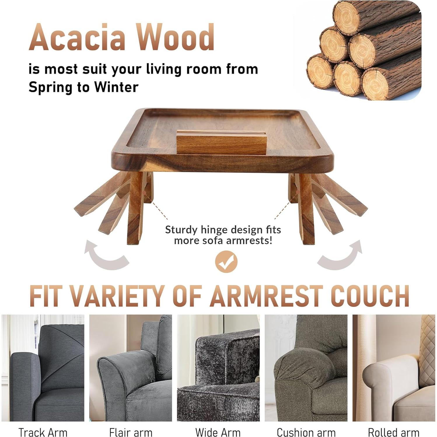 Mesa de brazo de sofá SINWANT de madera de acacia con soporte 360°
