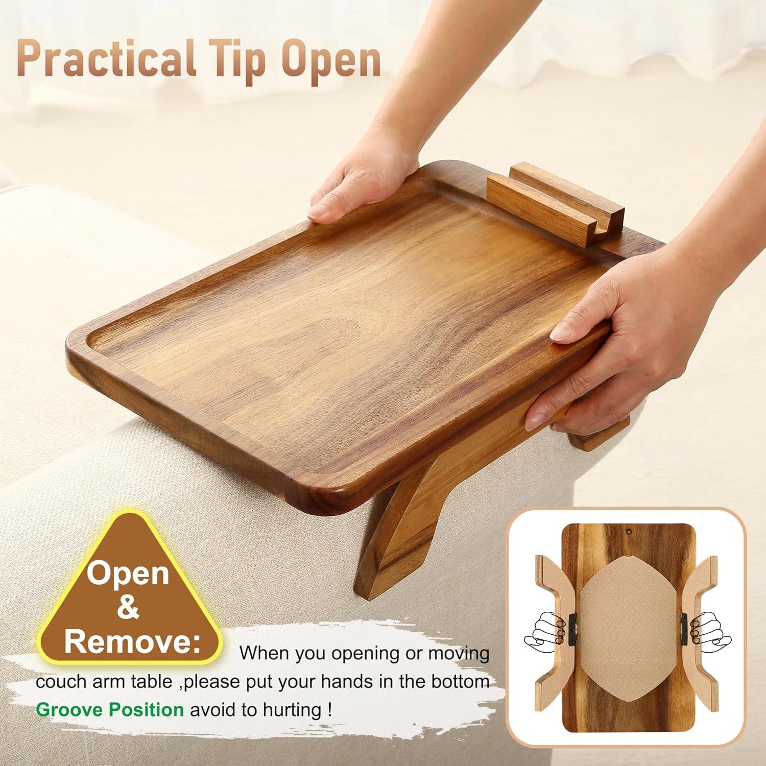 Mesa de brazo de sofá SINWANT de madera de acacia con soporte 360°