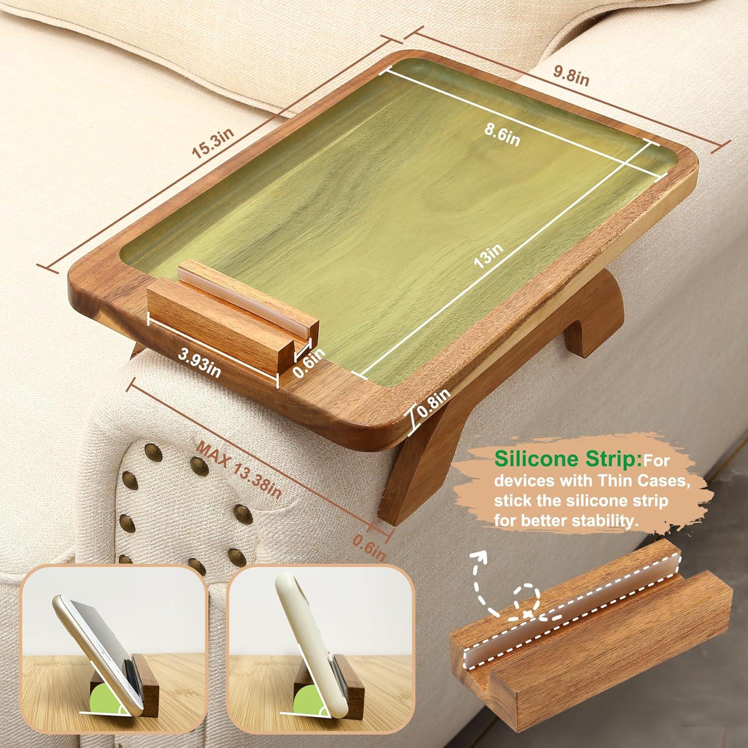 Mesa de brazo de sofá SINWANT de madera de acacia con soporte 360°