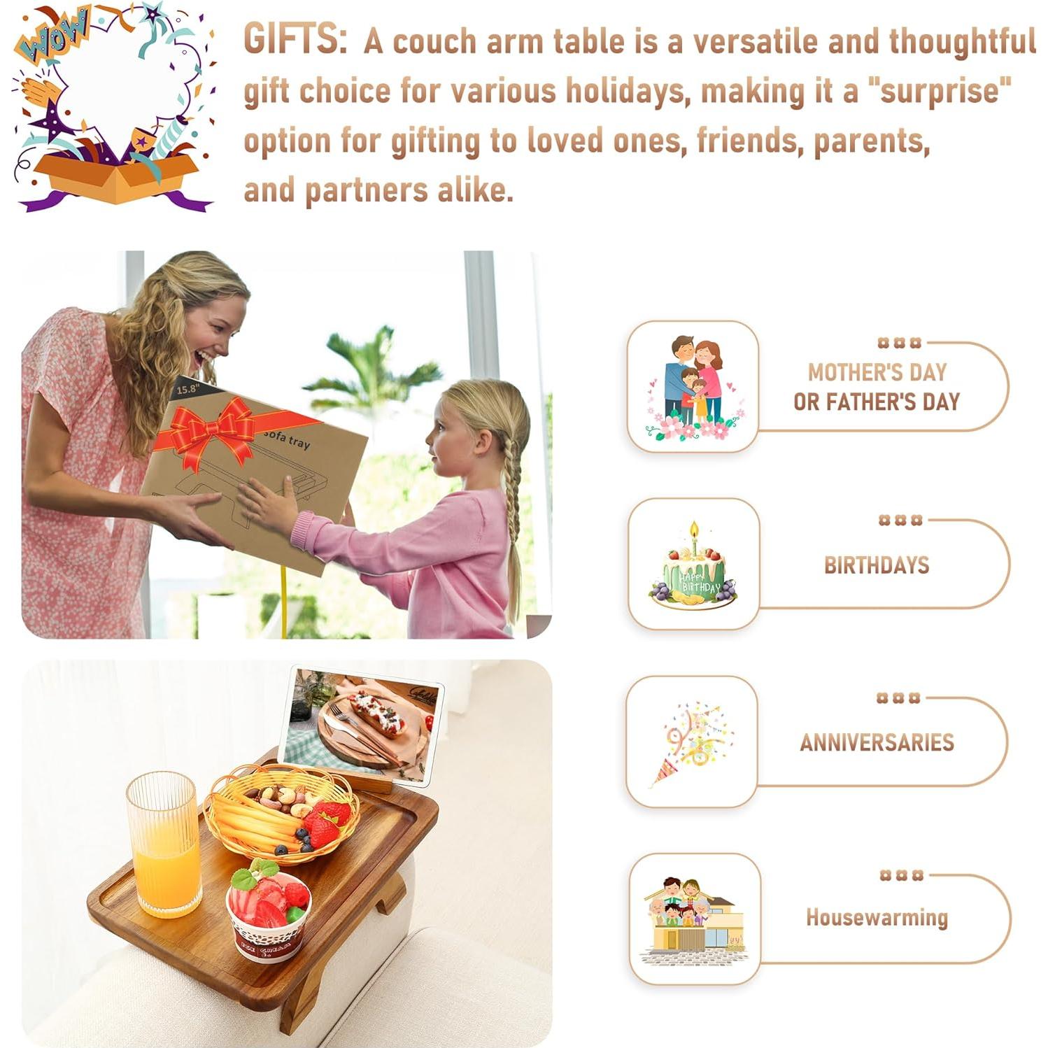 Mesa de brazo de sofá SINWANT de madera de acacia con soporte 360°