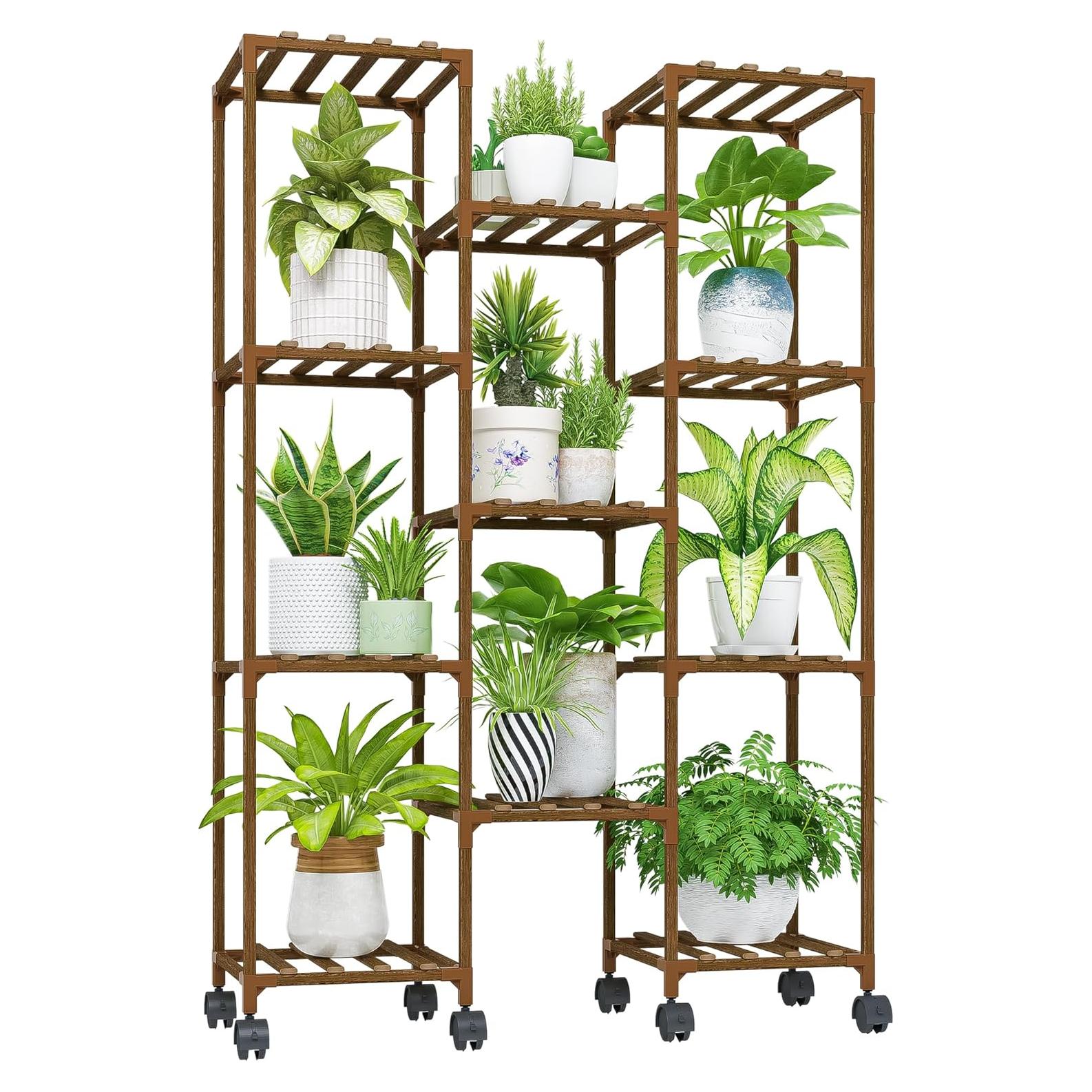 Soporte para Plantas Bamworld con Ruedas 11 Macetas Madera