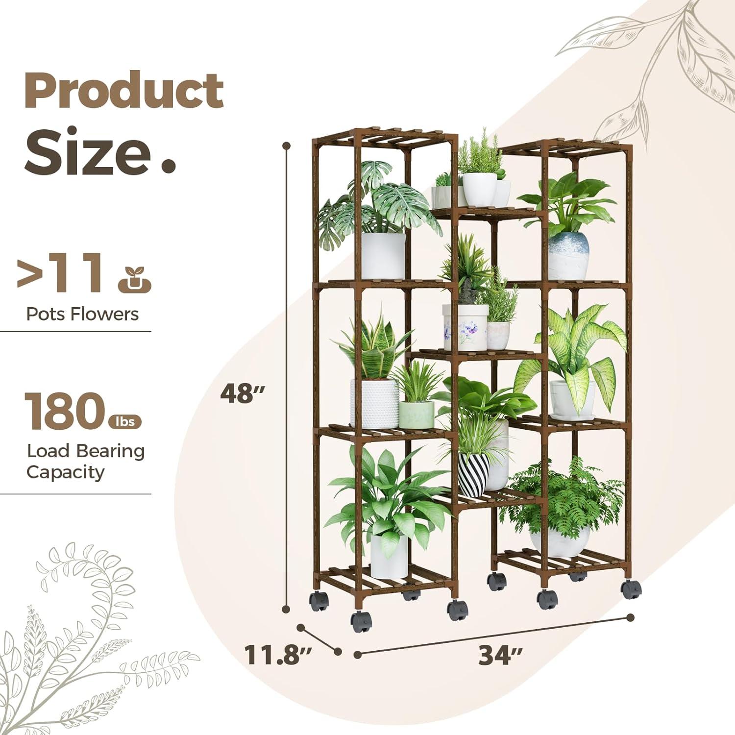 Soporte para Plantas Bamworld con Ruedas 11 Macetas Madera
