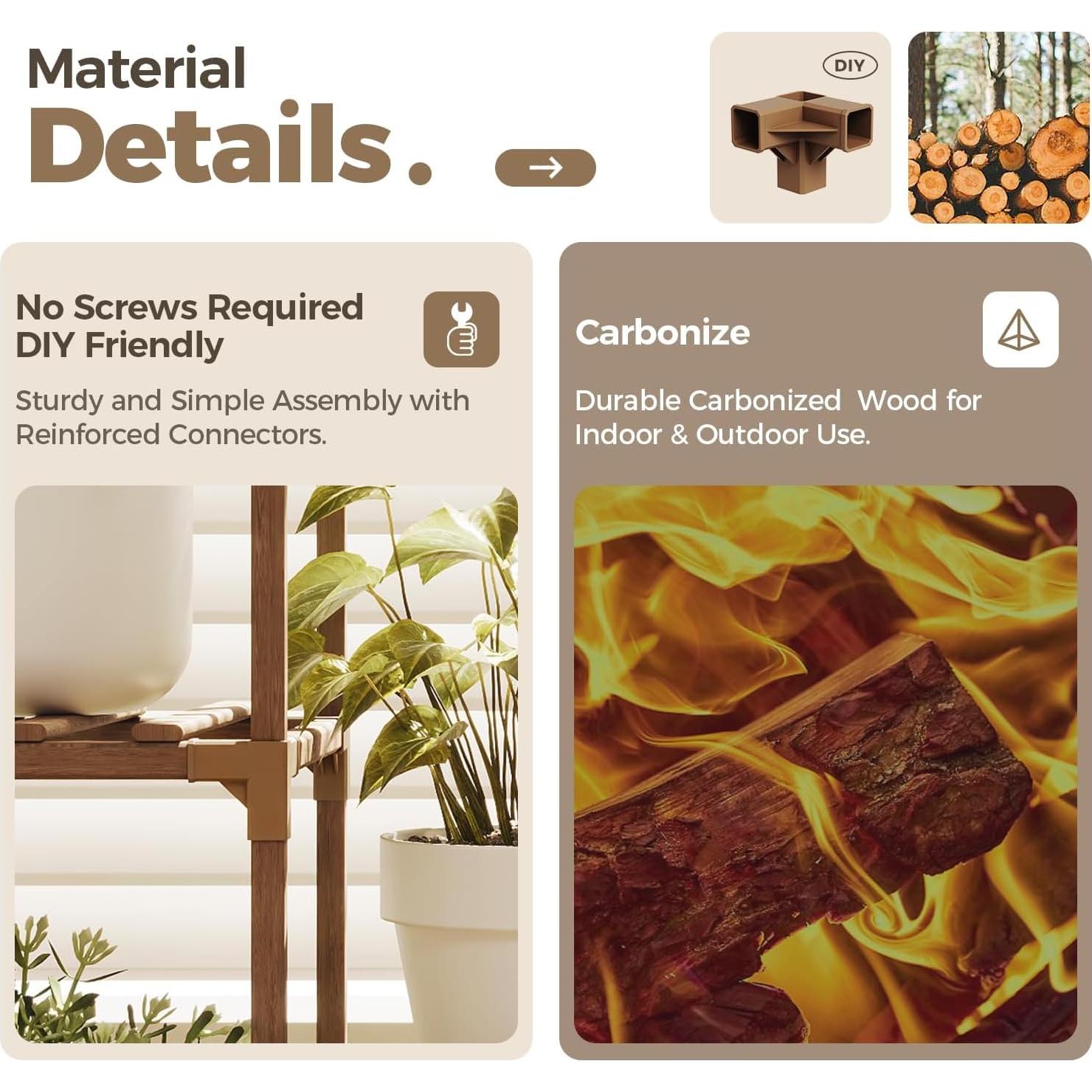 Soporte para Plantas Bamworld con Ruedas 11 Macetas Madera