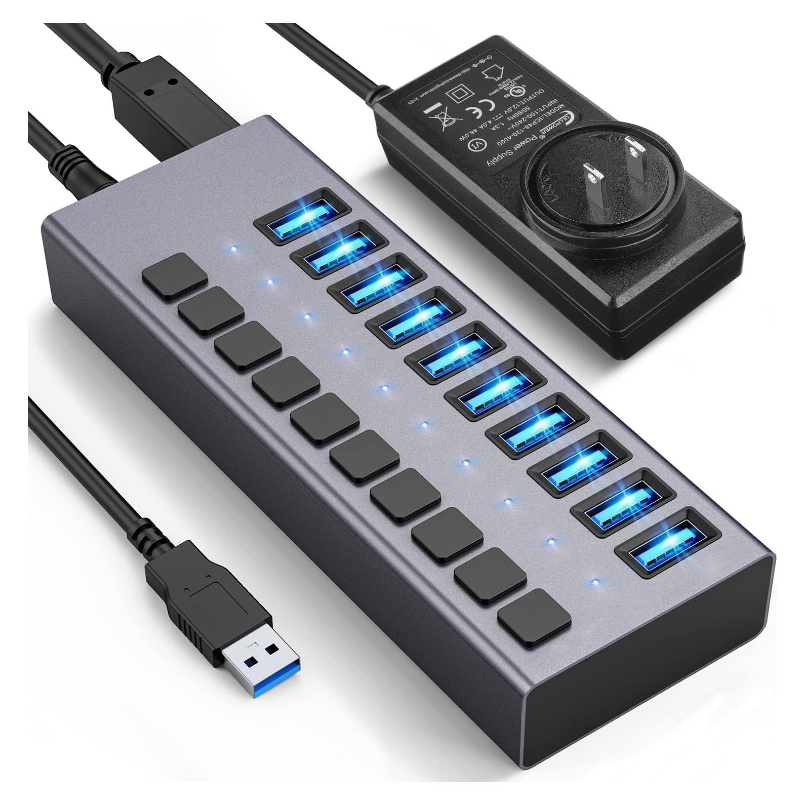 Hub USB 3.0 10 Puertos ACASIS Alimentado 48W con Interruptores
