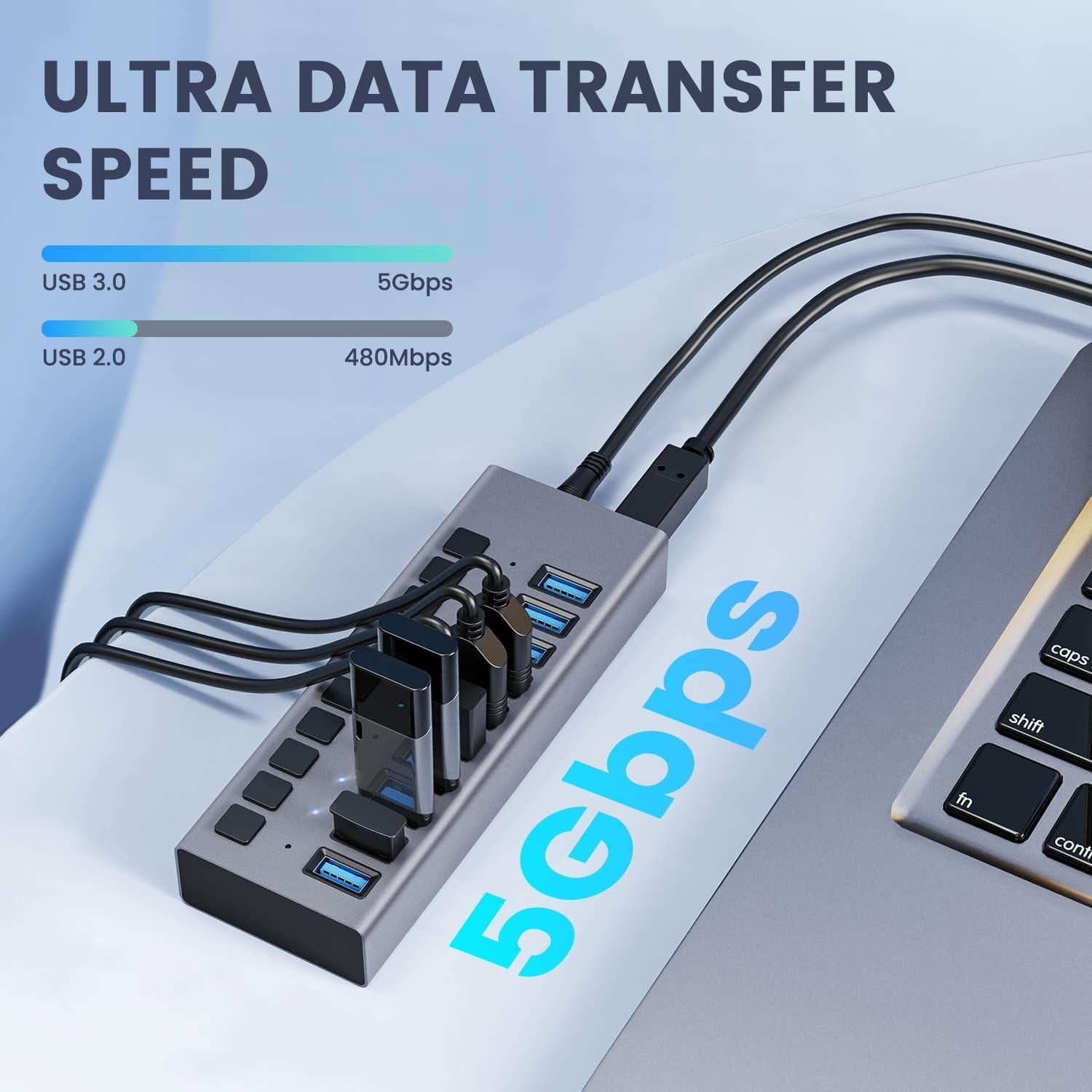 Hub USB 3.0 10 Puertos ACASIS Alimentado 48W con Interruptores