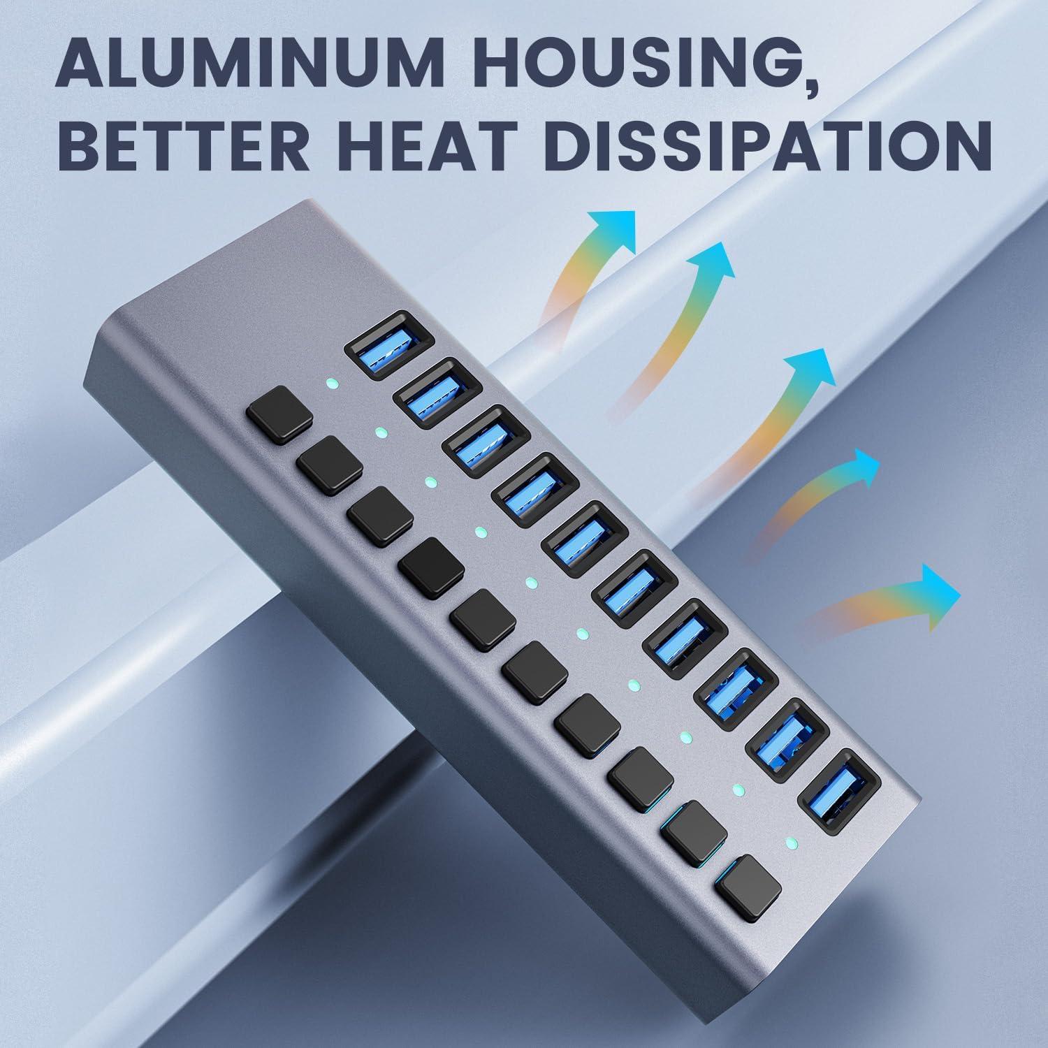 Hub USB 3.0 10 Puertos ACASIS Alimentado 48W con Interruptores