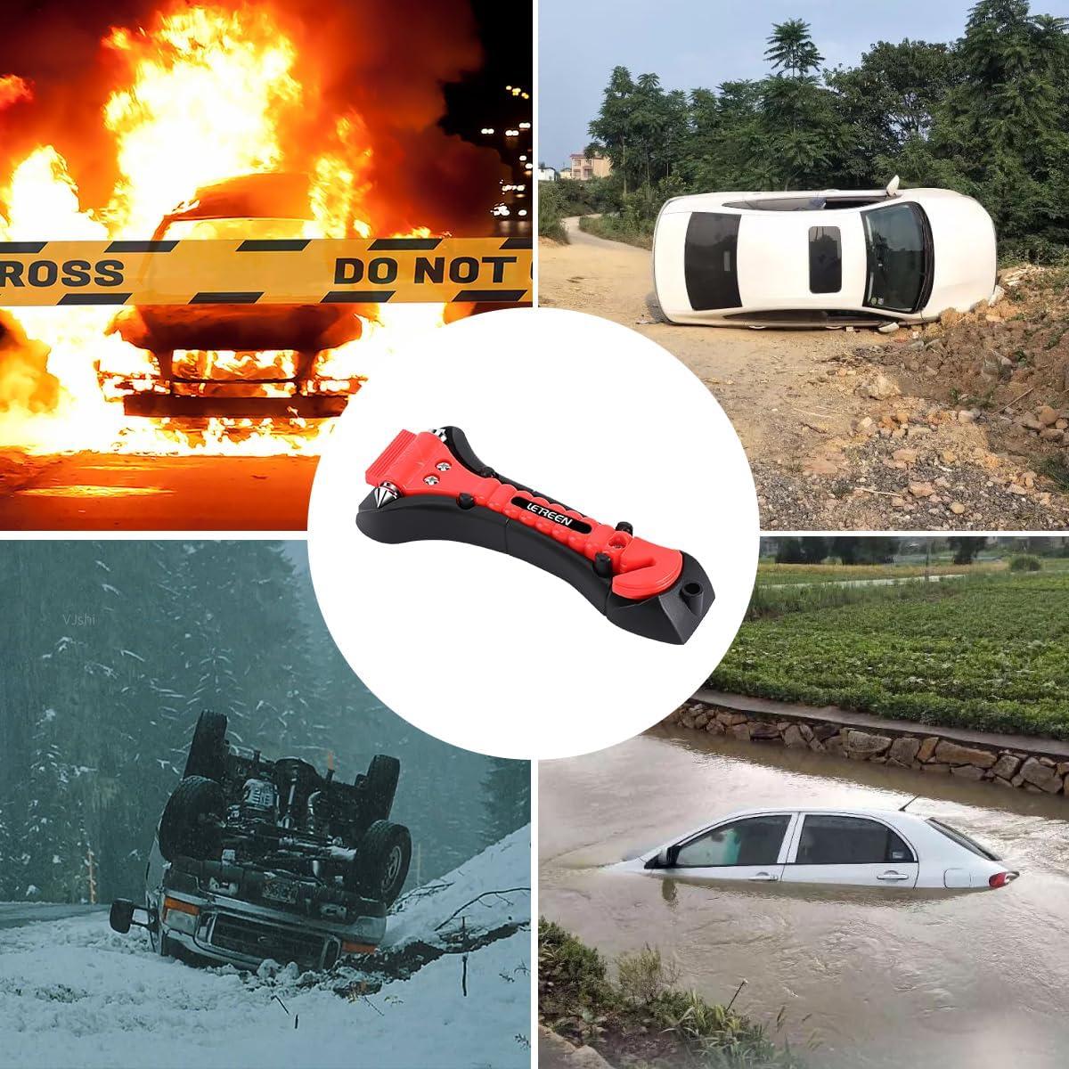 4 Martillos de Seguridad LETREEN 2 en 1 para Coche - Cortador y Rompedor de Ventanas