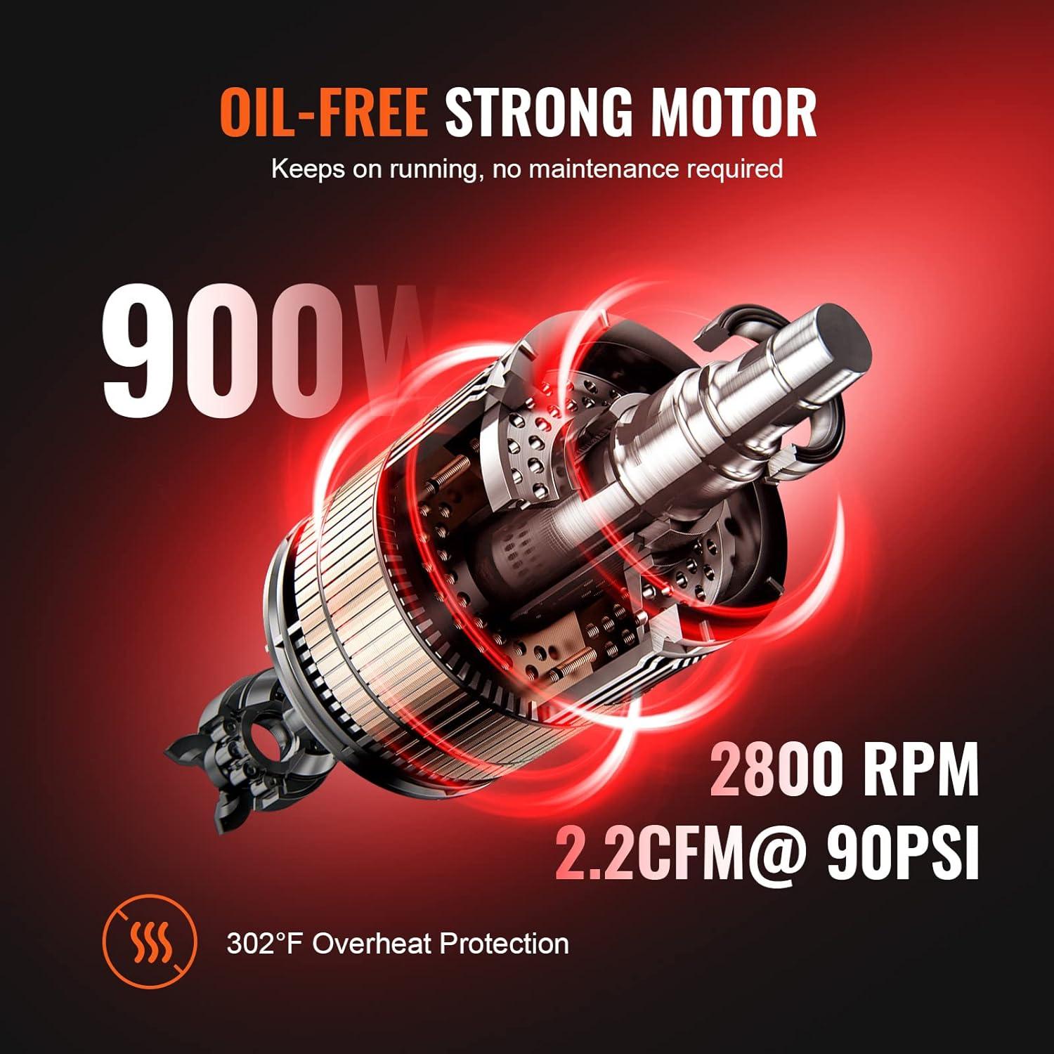 Compresor de Aire VEVOR 2.1 Galones 900W Sin Aceite 2.2 CFM