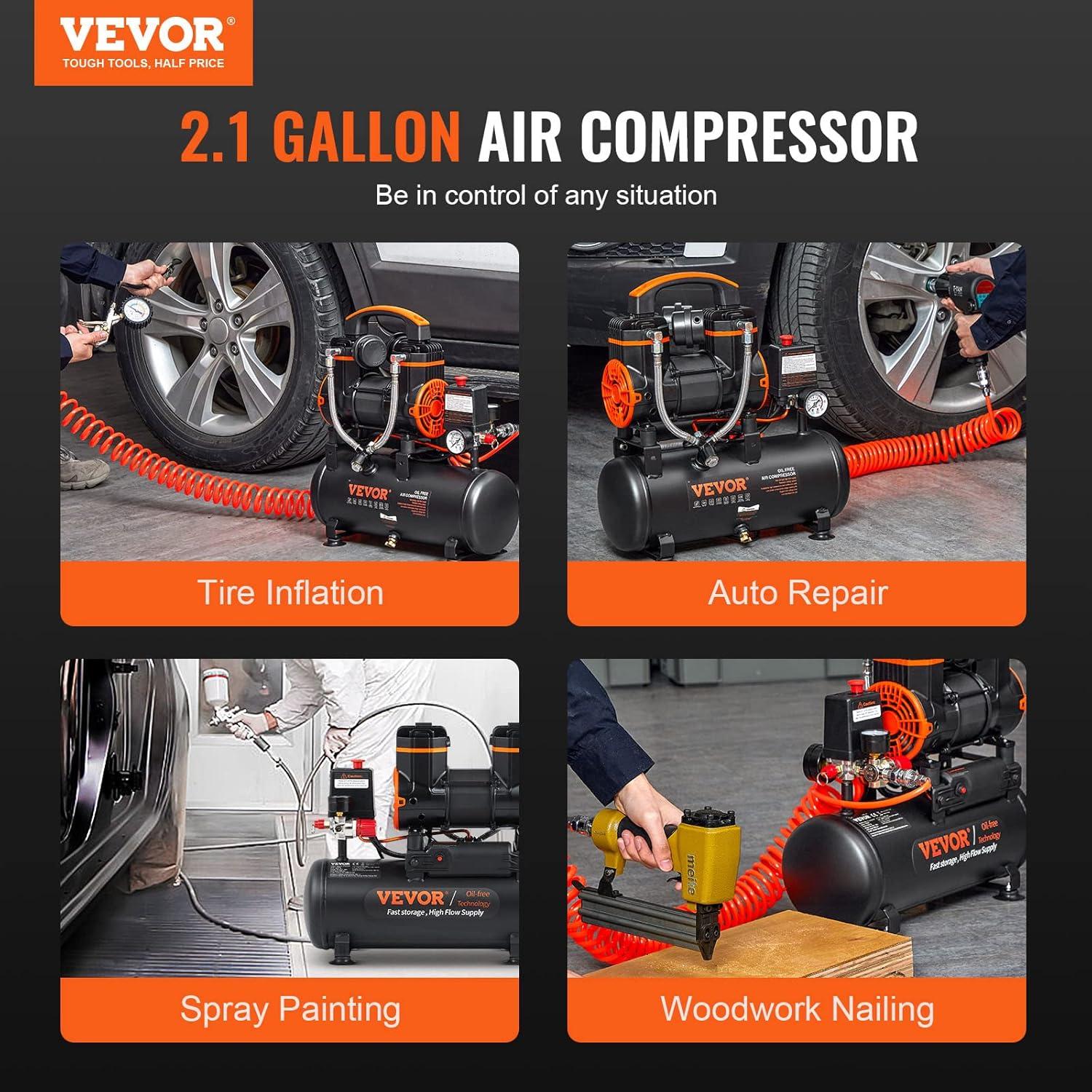 Compresor de Aire VEVOR 2.1 Galones 900W Sin Aceite 2.2 CFM