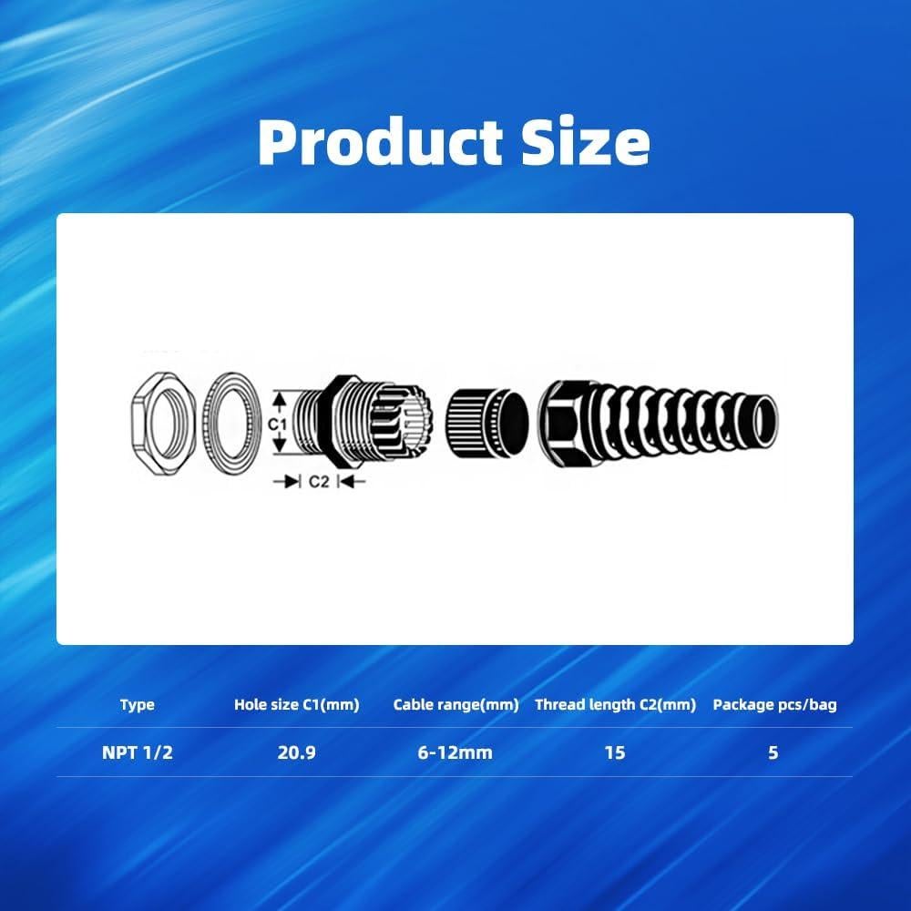 Conector de Alivio de Tensión CGELE NPT 1/2" Paquete de 2