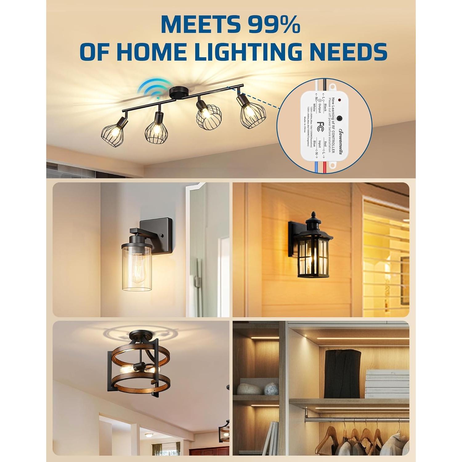 Interruptor de Luz Inalámbrico DEWENWILS 10A 1200W RF 30m