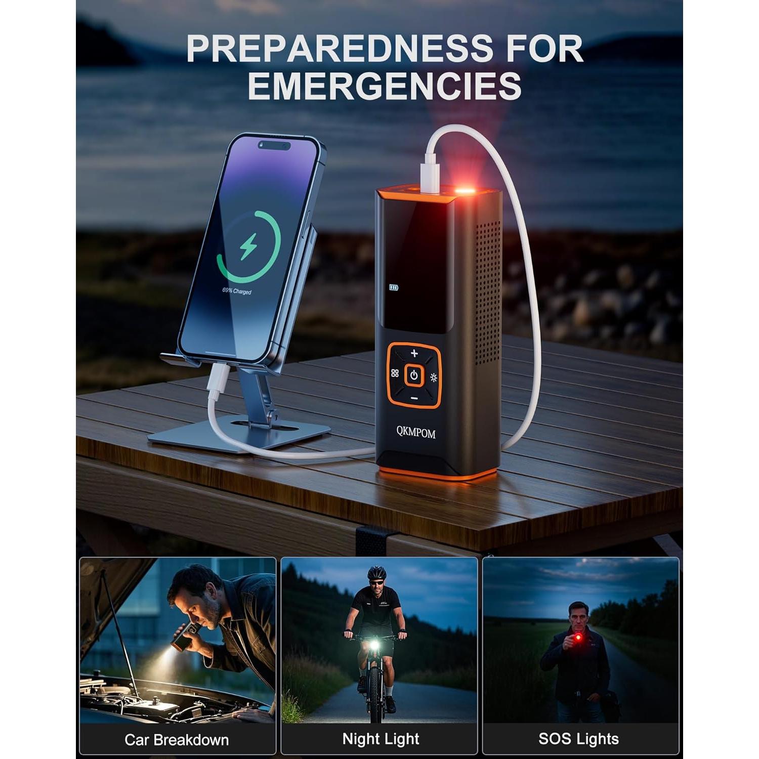 Compresor de Aire Portátil QKMPOM K7 180 PSI Inalámbrico