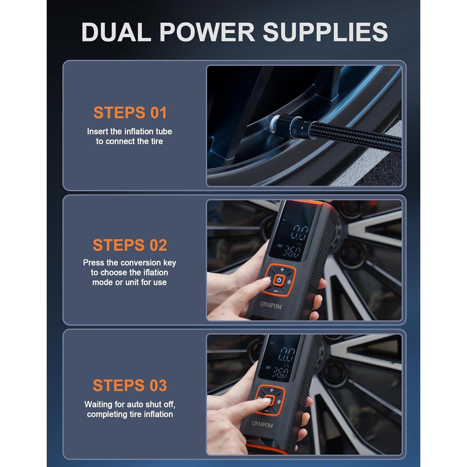 Compresor de Aire Portátil QKMPOM K7 180 PSI Inalámbrico