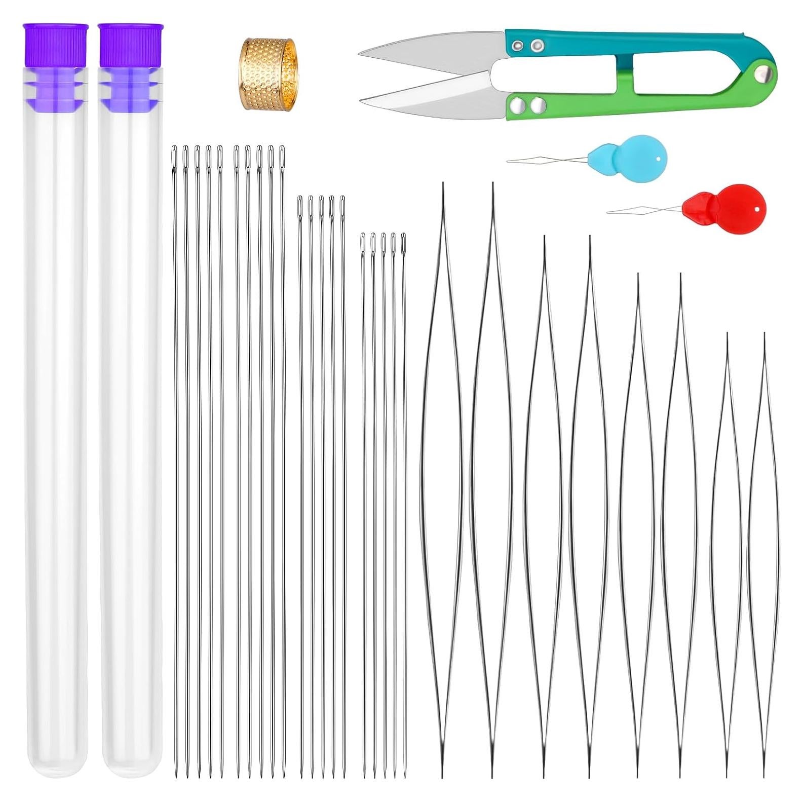 Conjunto de Agujas para Beading UOOU 34 Pcs con Dedal y Enhebradores