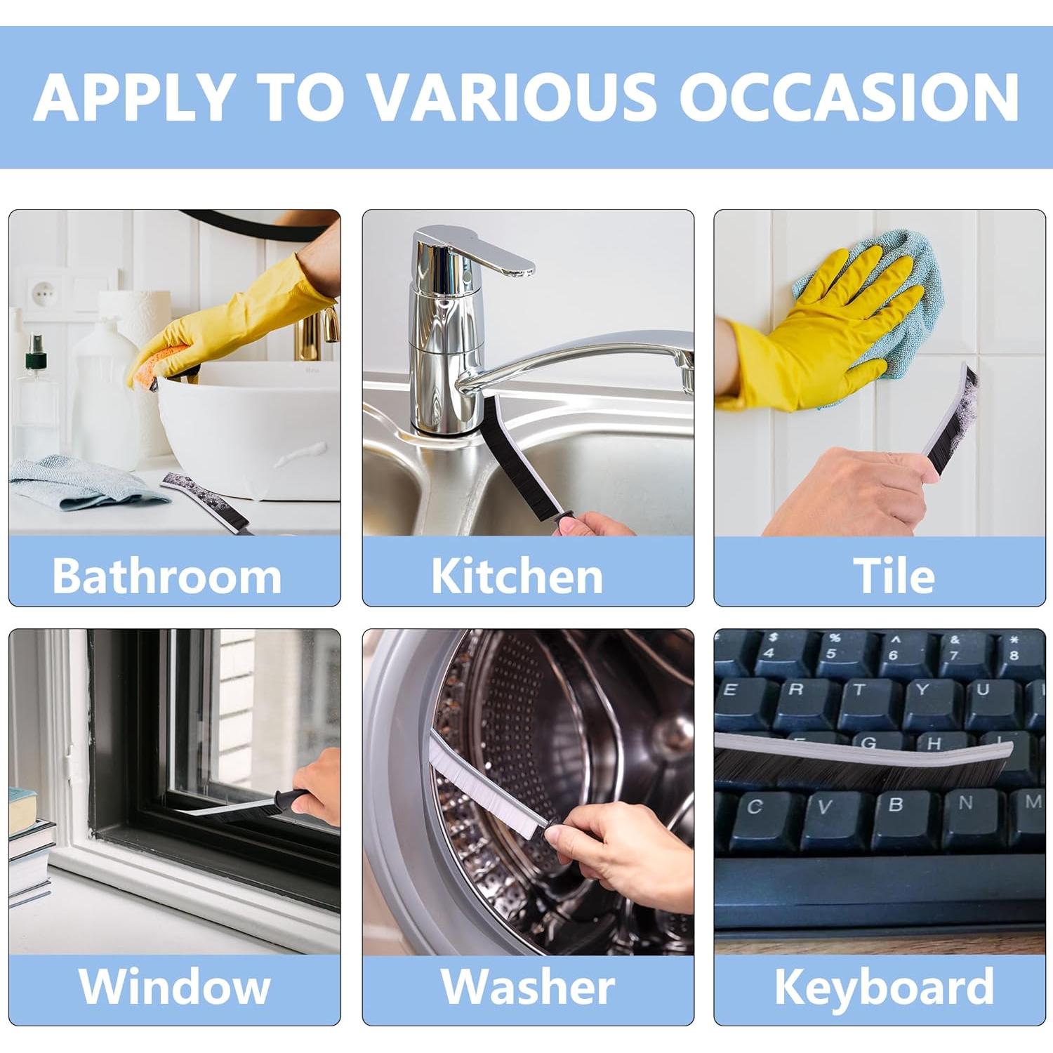 2Pcs Hard Bristle Crevice Cleaning Brush, Ginsco Multifunctional Crevice Cleaning Tools for Household Use, Gap Cleaning Brush Thin Brush Grout Cleaner Brush Small Brush for Window Kitchen Bathroom