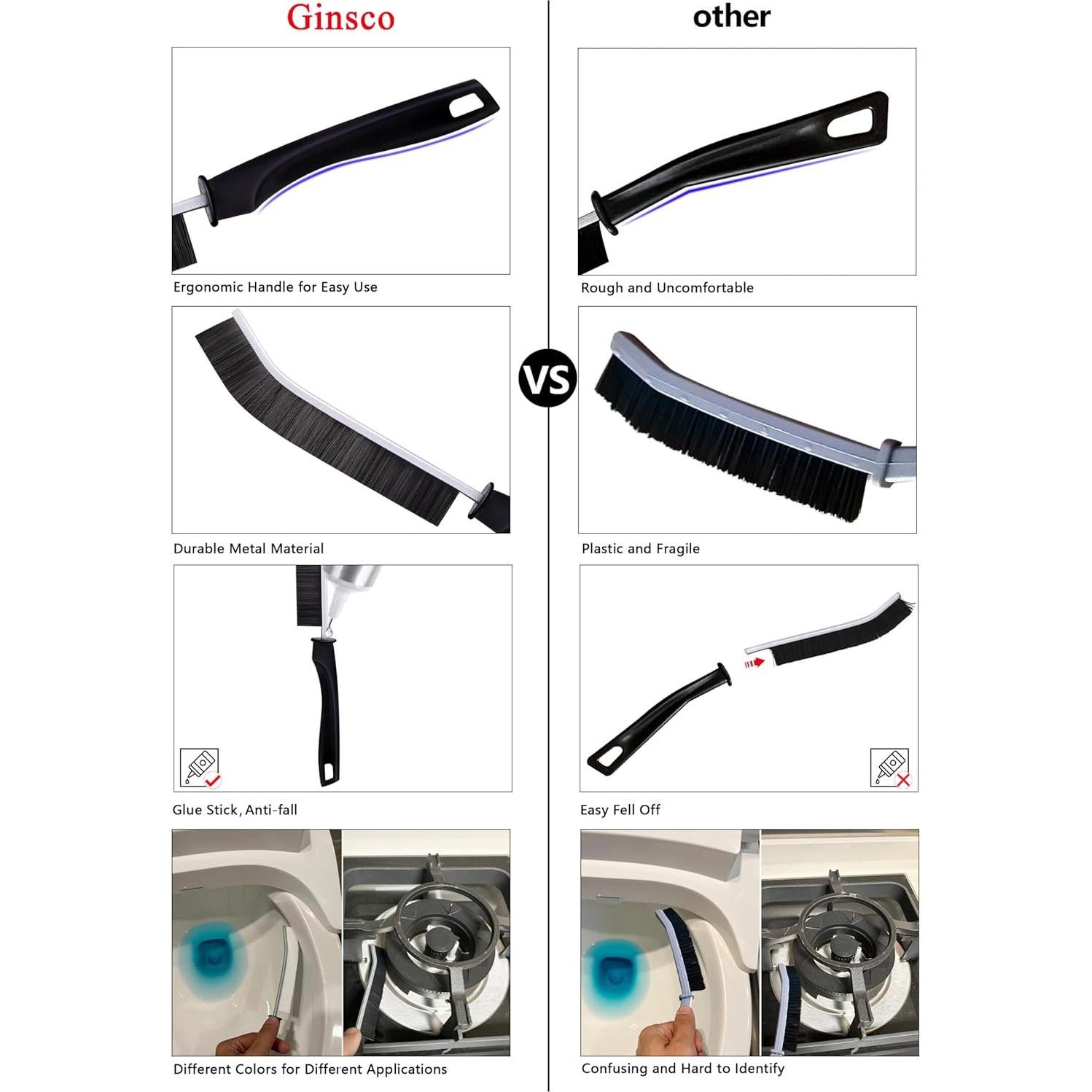 2Pcs Hard Bristle Crevice Cleaning Brush, Ginsco Multifunctional Crevice Cleaning Tools for Household Use, Gap Cleaning Brush Thin Brush Grout Cleaner Brush Small Brush for Window Kitchen Bathroom