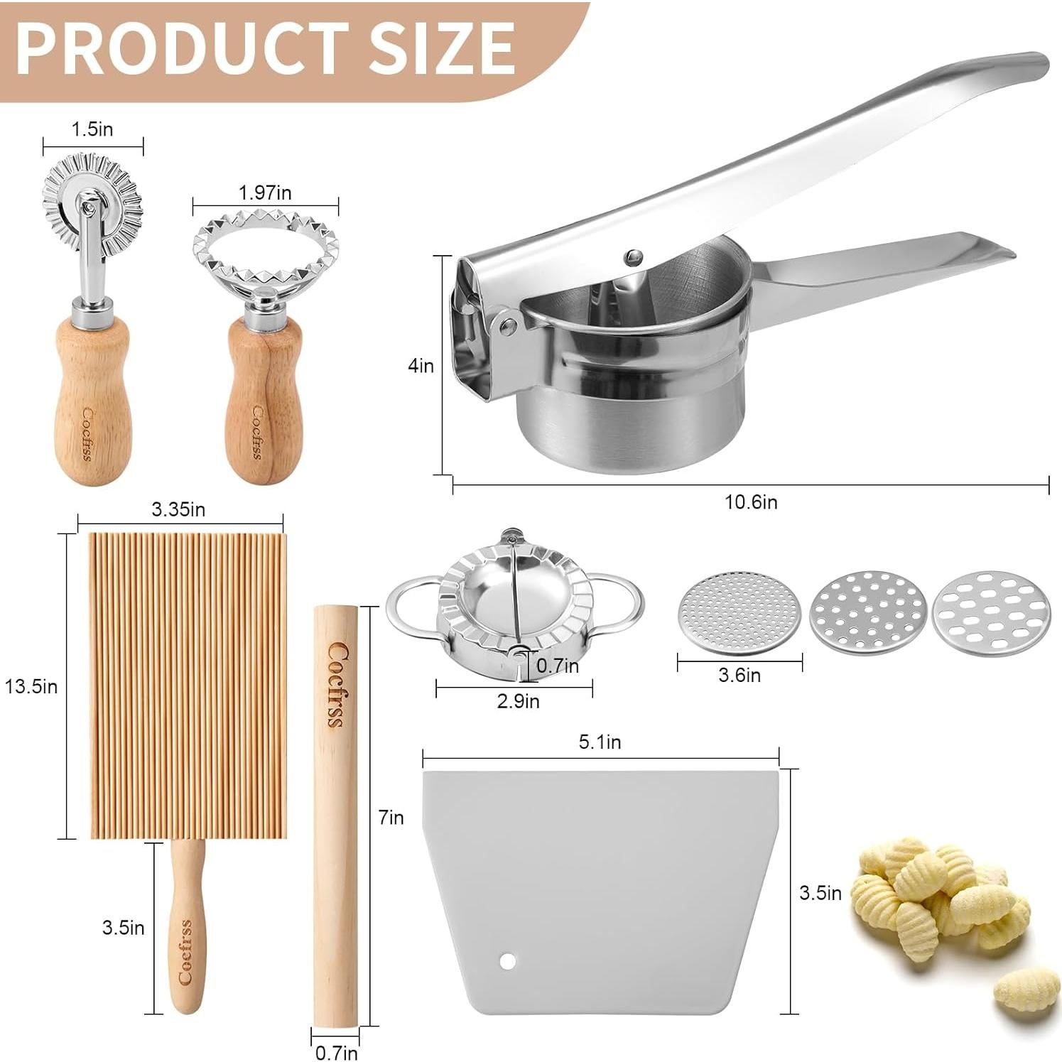 Kit de Herramientas para Hacer Pasta Cocfrss - Tabla de Gnocchi y Prensador de Papas