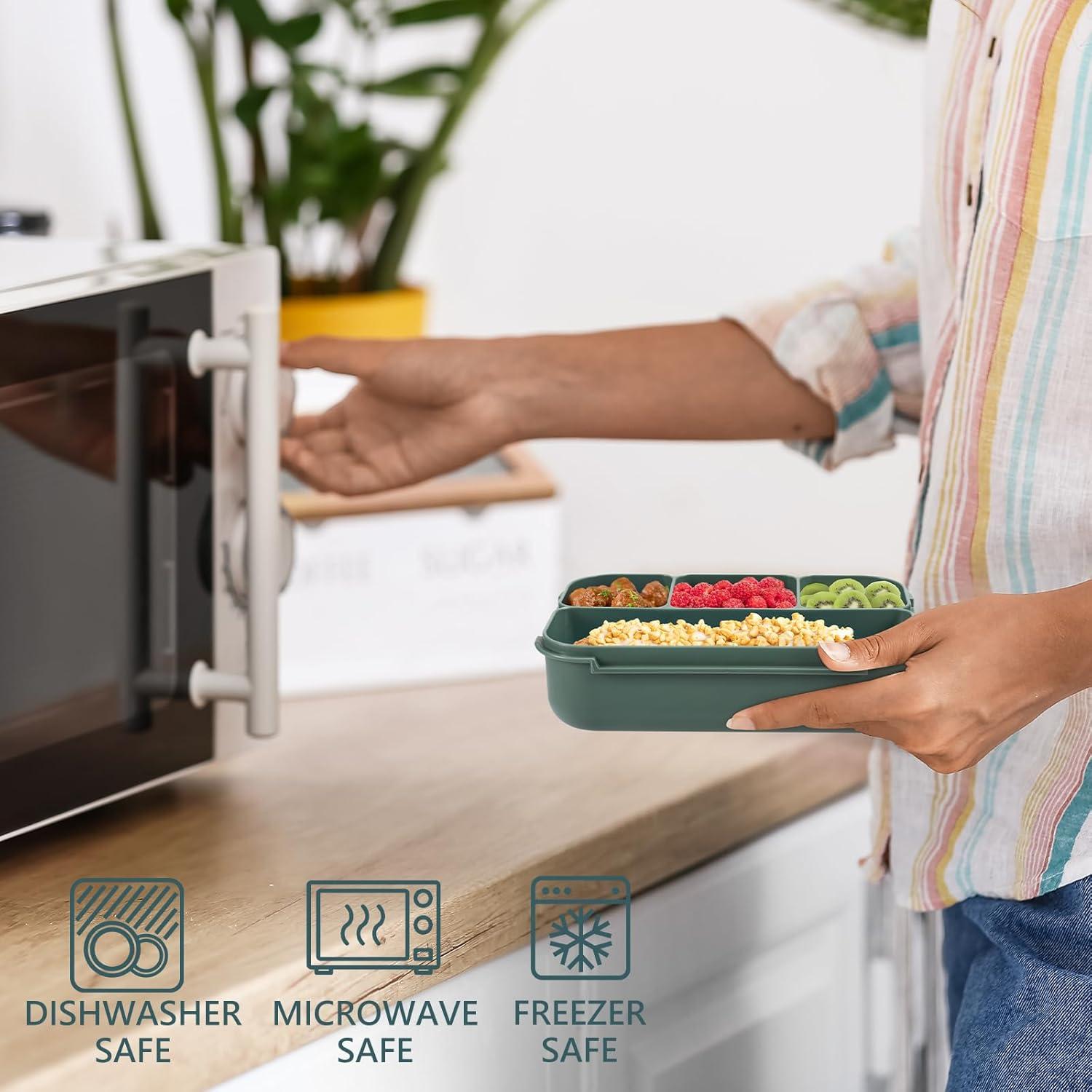 Caja Bento Almuerzo 1200ml Verde Oscuro con Utensilios y Salsa