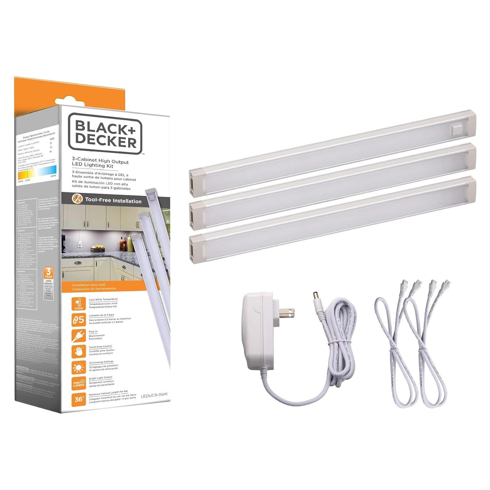Kit de Iluminación LED Black+Decker 3 Barras 22,86 cm 15W